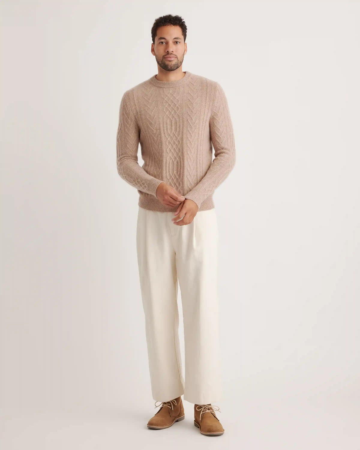 Mongolian Cashmere Cable Crewneck Sweater