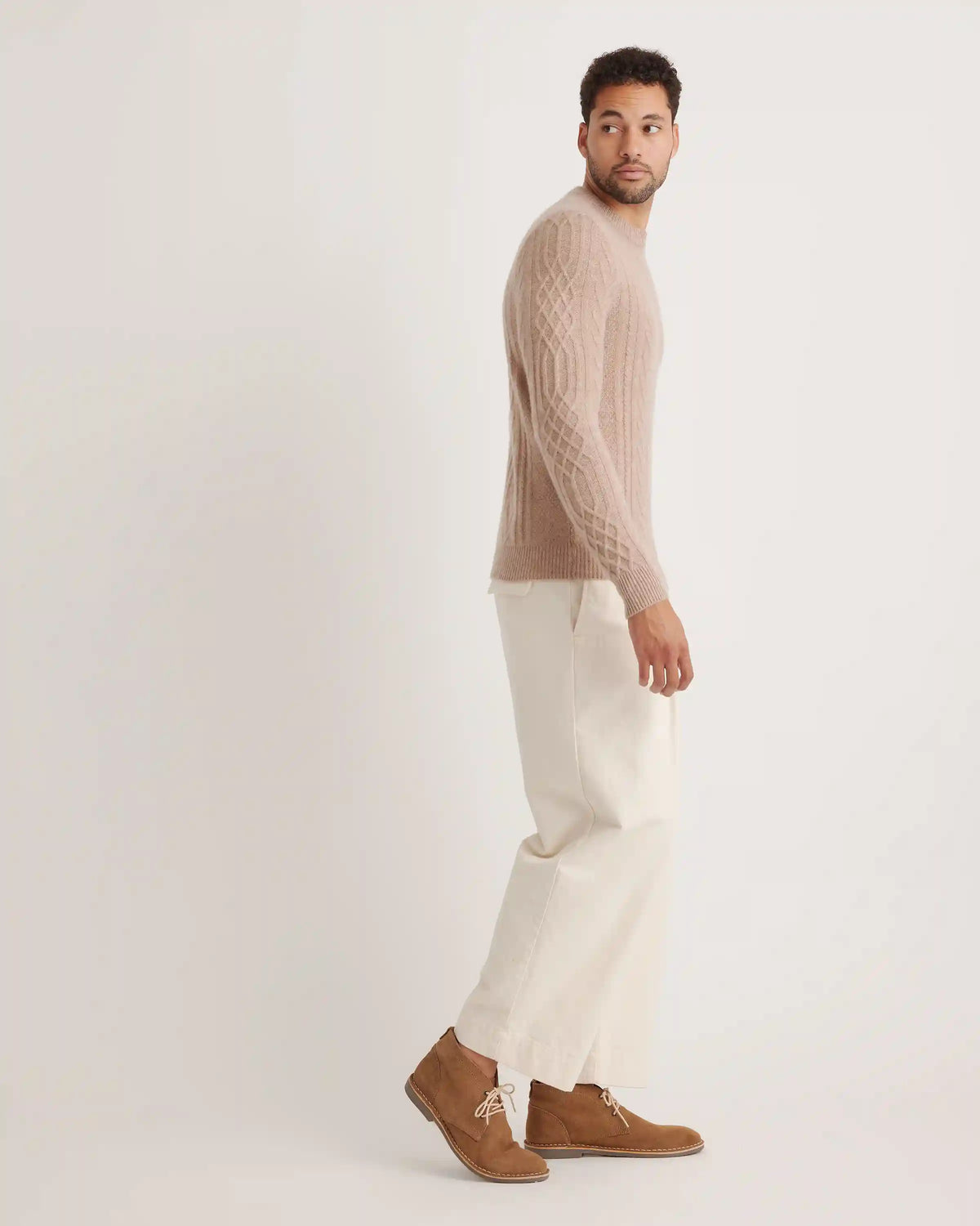 Mongolian Cashmere Cable Crewneck Sweater