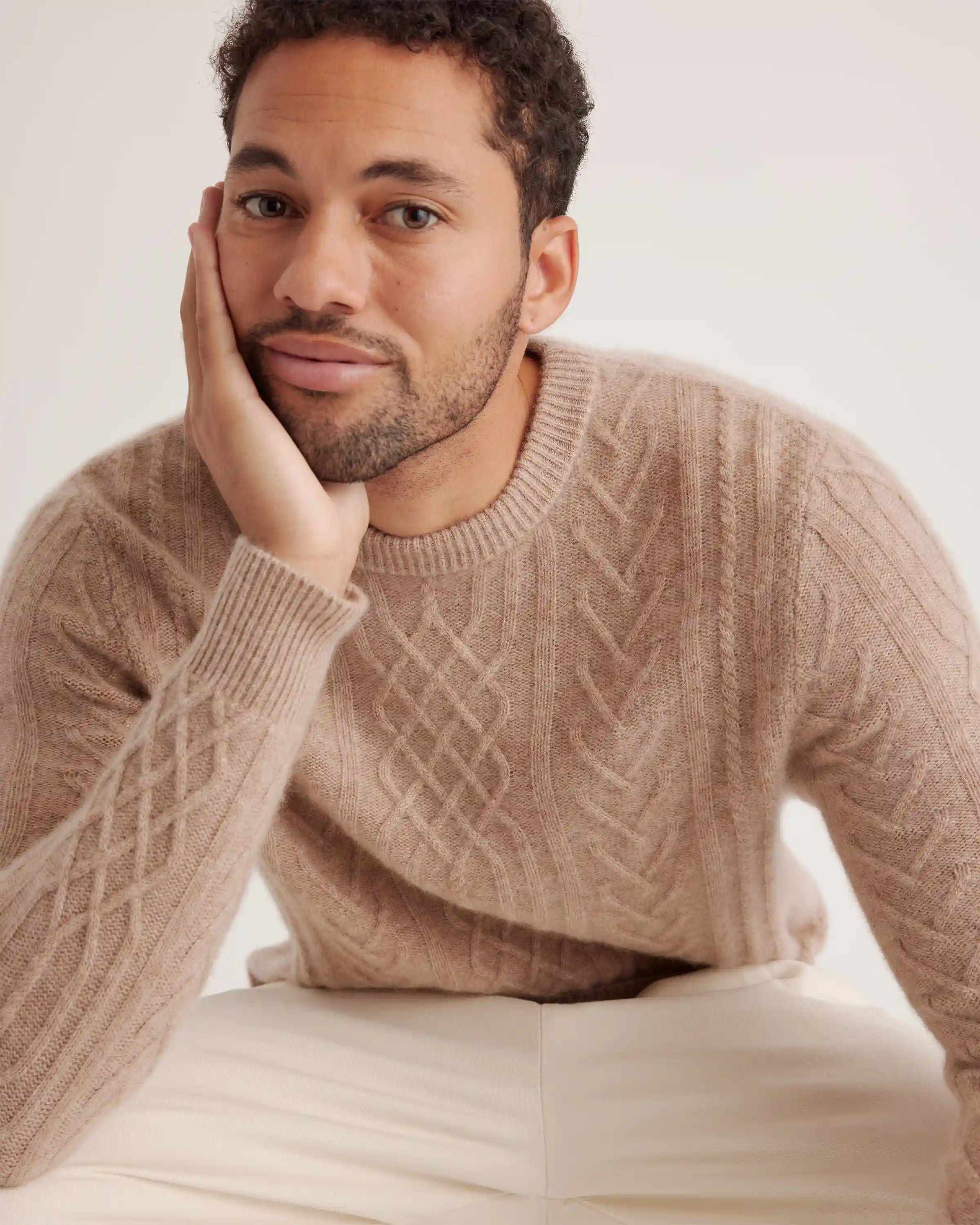 Mongolian Cashmere Cable Crewneck Sweater