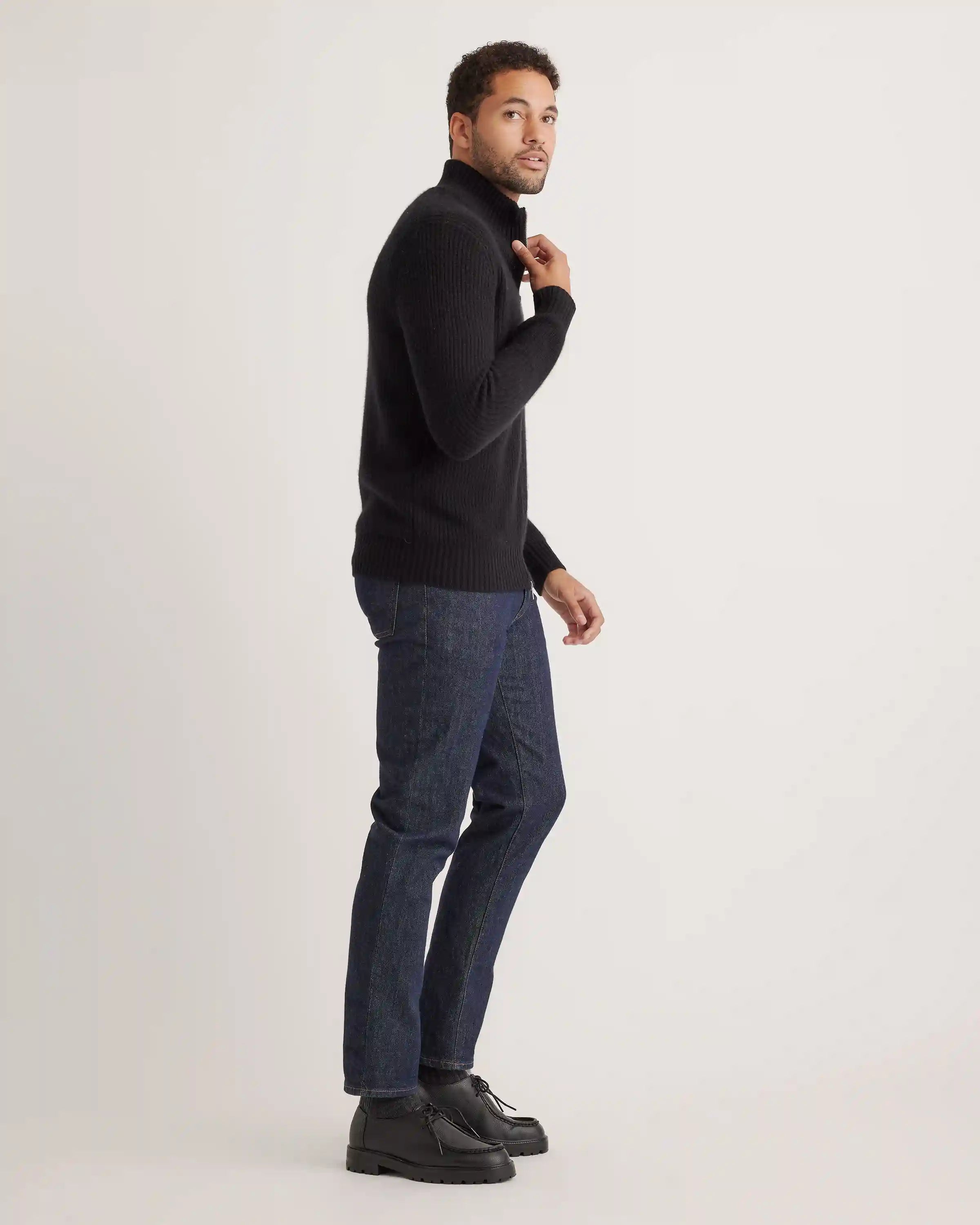 Mongolian Cashmere Fisherman Full Zip Sweater