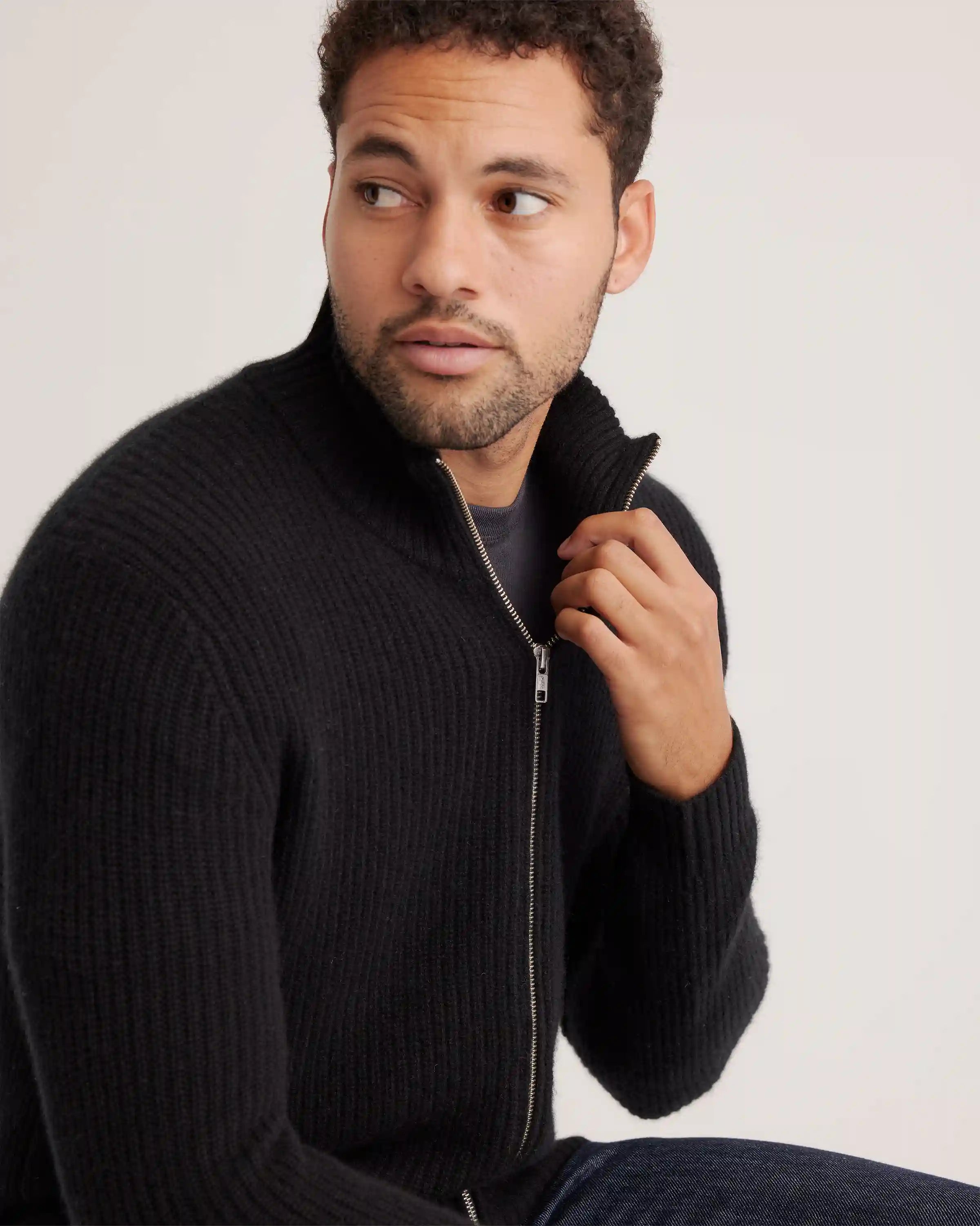 Mongolian Cashmere Fisherman Full Zip Sweater