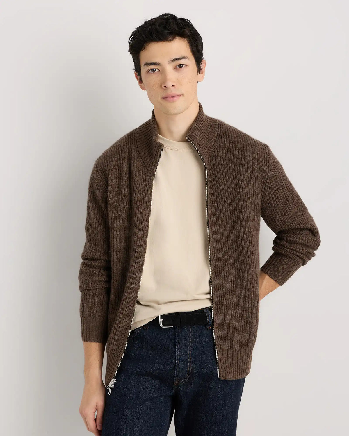 Mongolian Cashmere Fisherman Full Zip Sweater