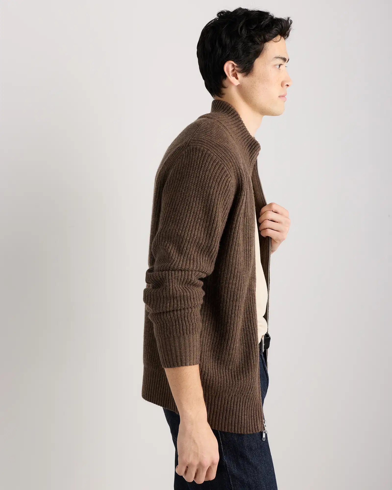 Mongolian Cashmere Fisherman Full Zip Sweater