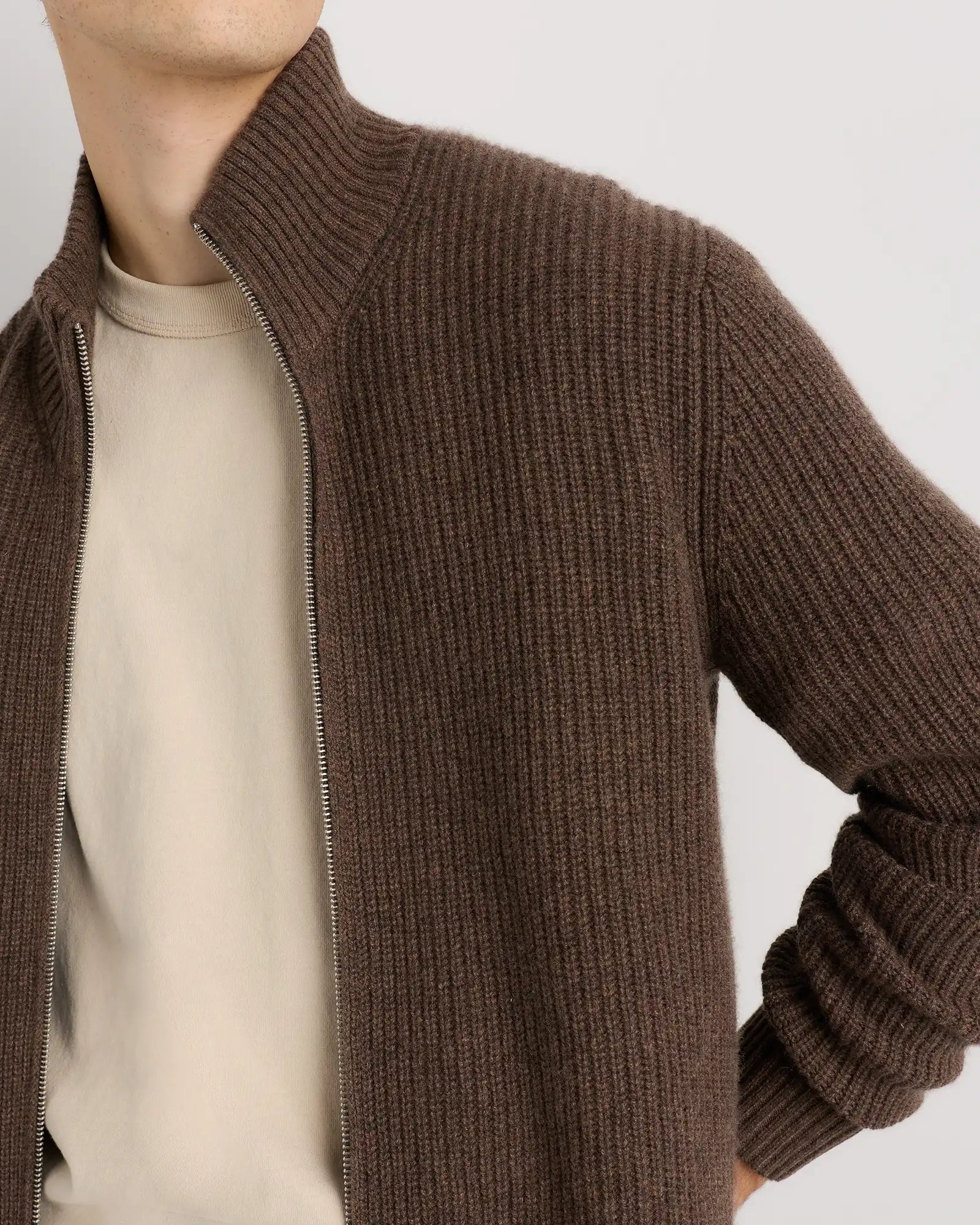 Mongolian Cashmere Fisherman Full Zip Sweater