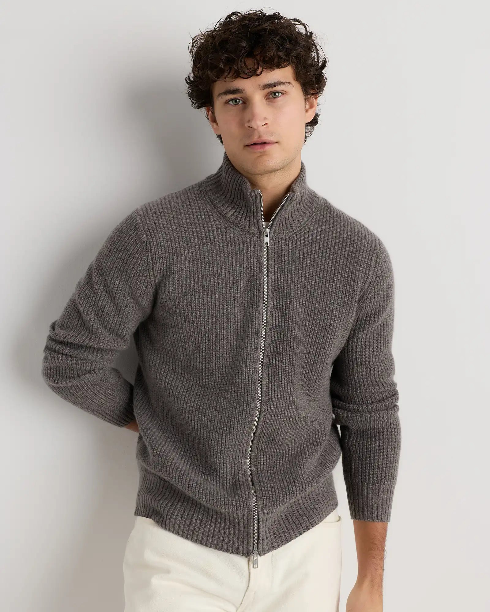 Mongolian Cashmere Fisherman Full Zip Sweater