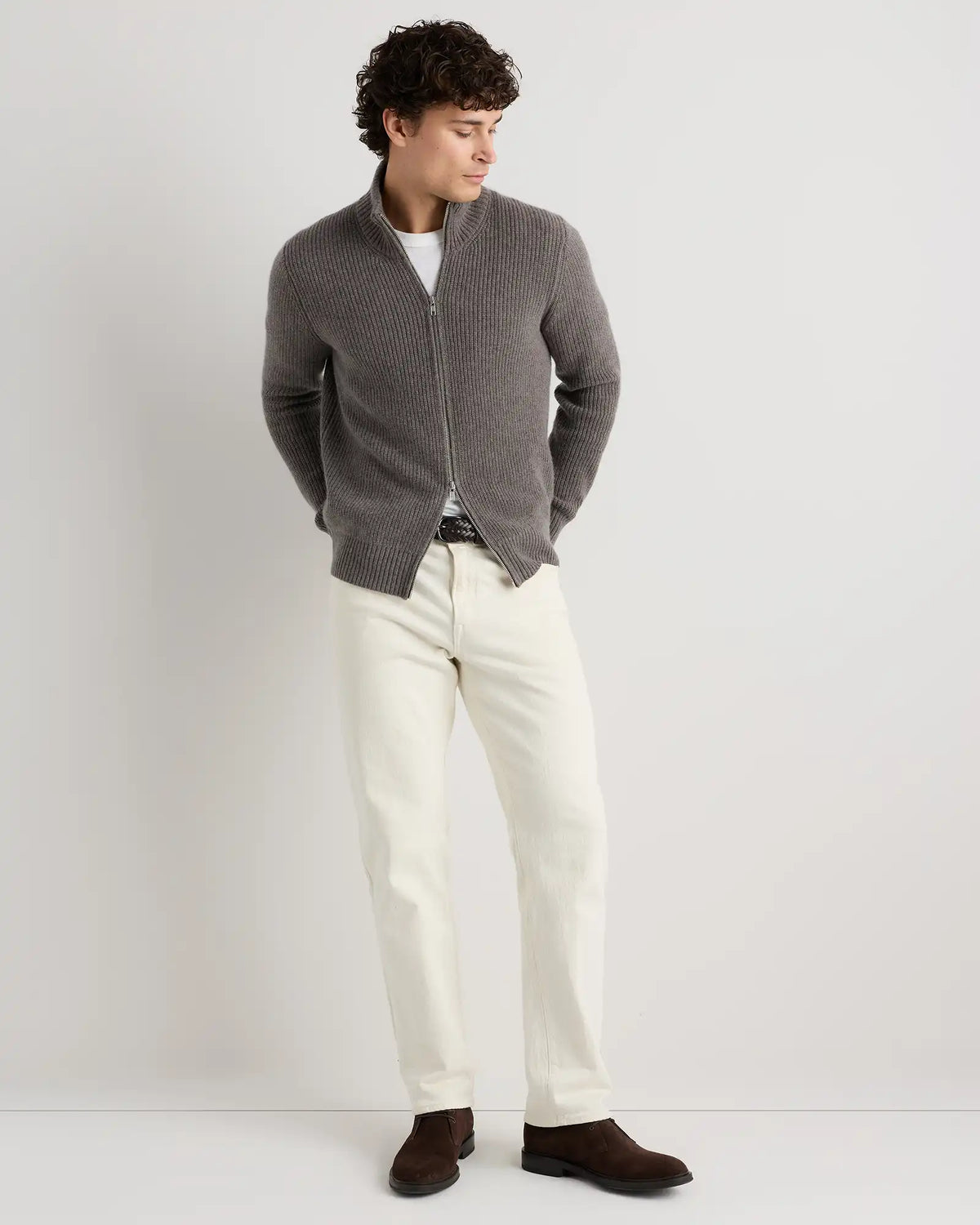 Mongolian Cashmere Fisherman Full Zip Sweater
