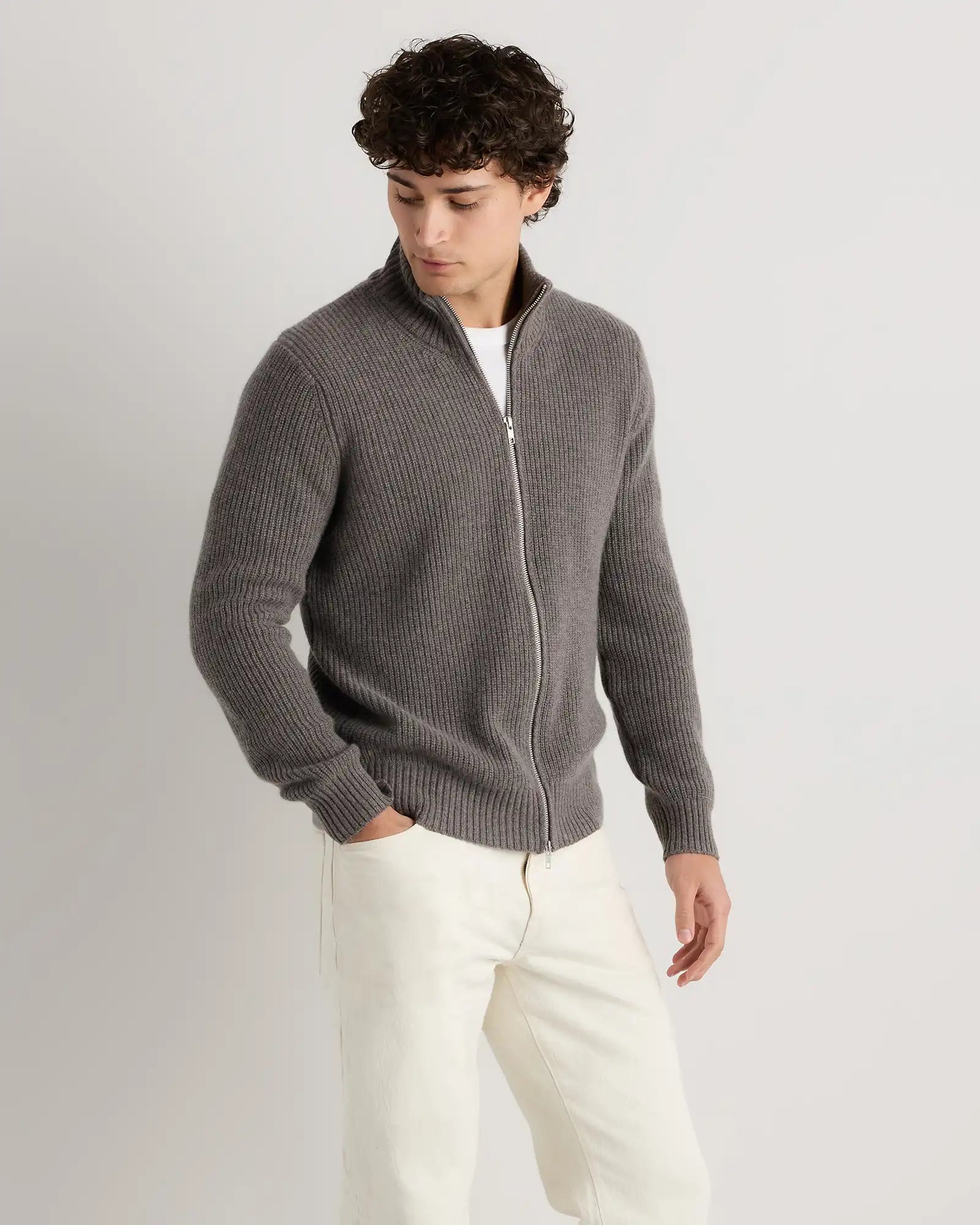 Mongolian Cashmere Fisherman Full Zip Sweater