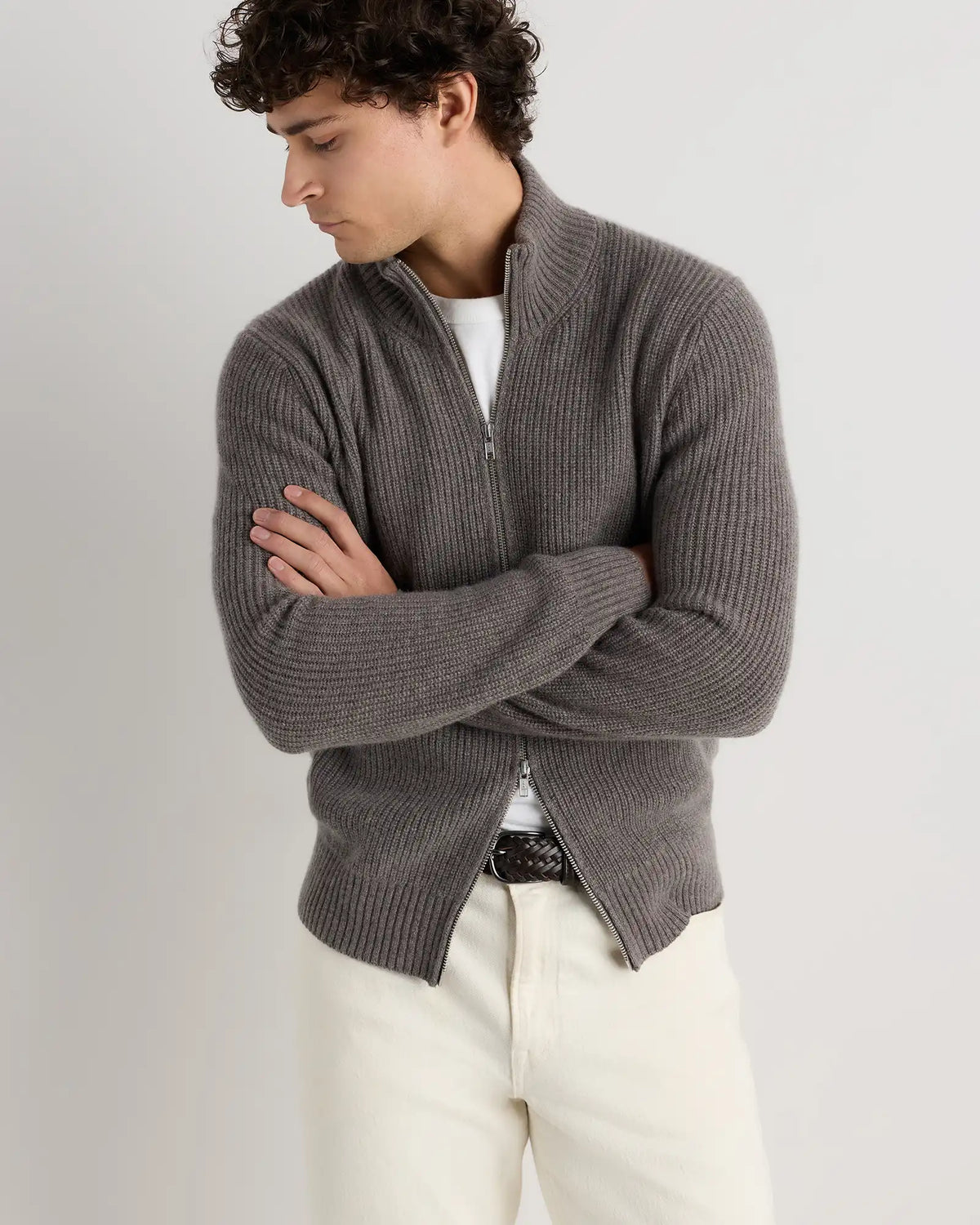 Mongolian Cashmere Fisherman Full Zip Sweater