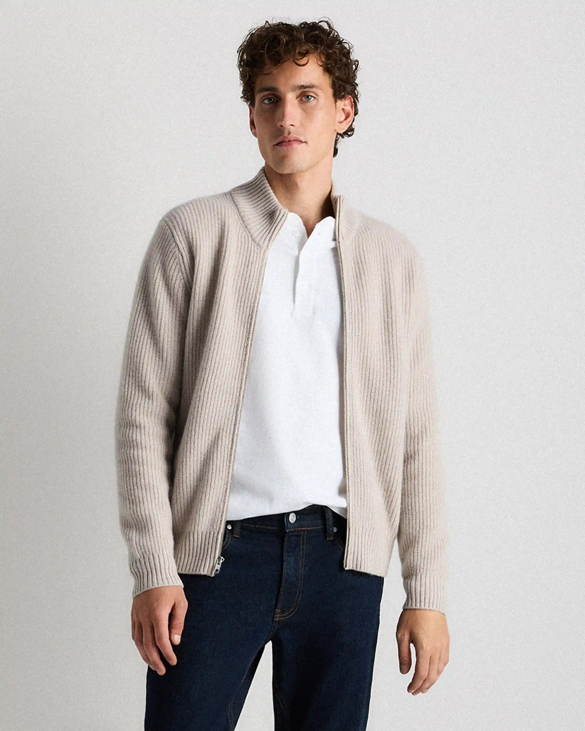 Mongolian Cashmere Fisherman Full Zip Sweater