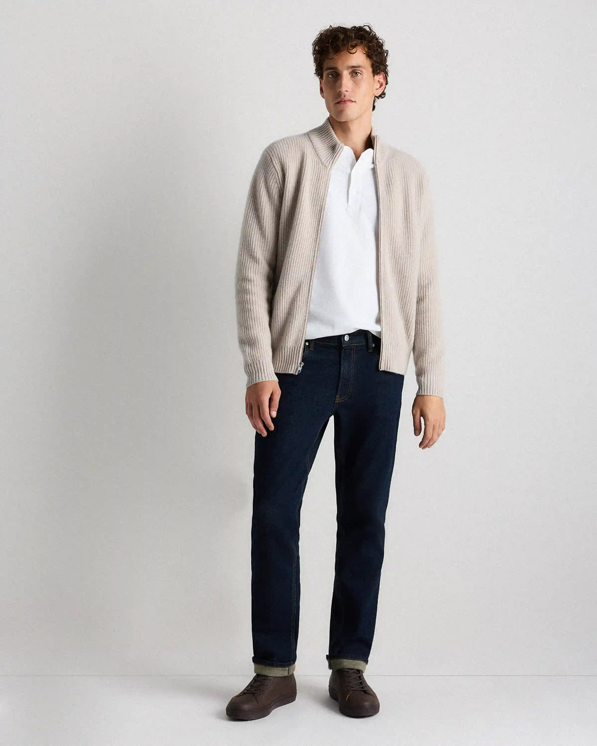Mongolian Cashmere Fisherman Full Zip Sweater