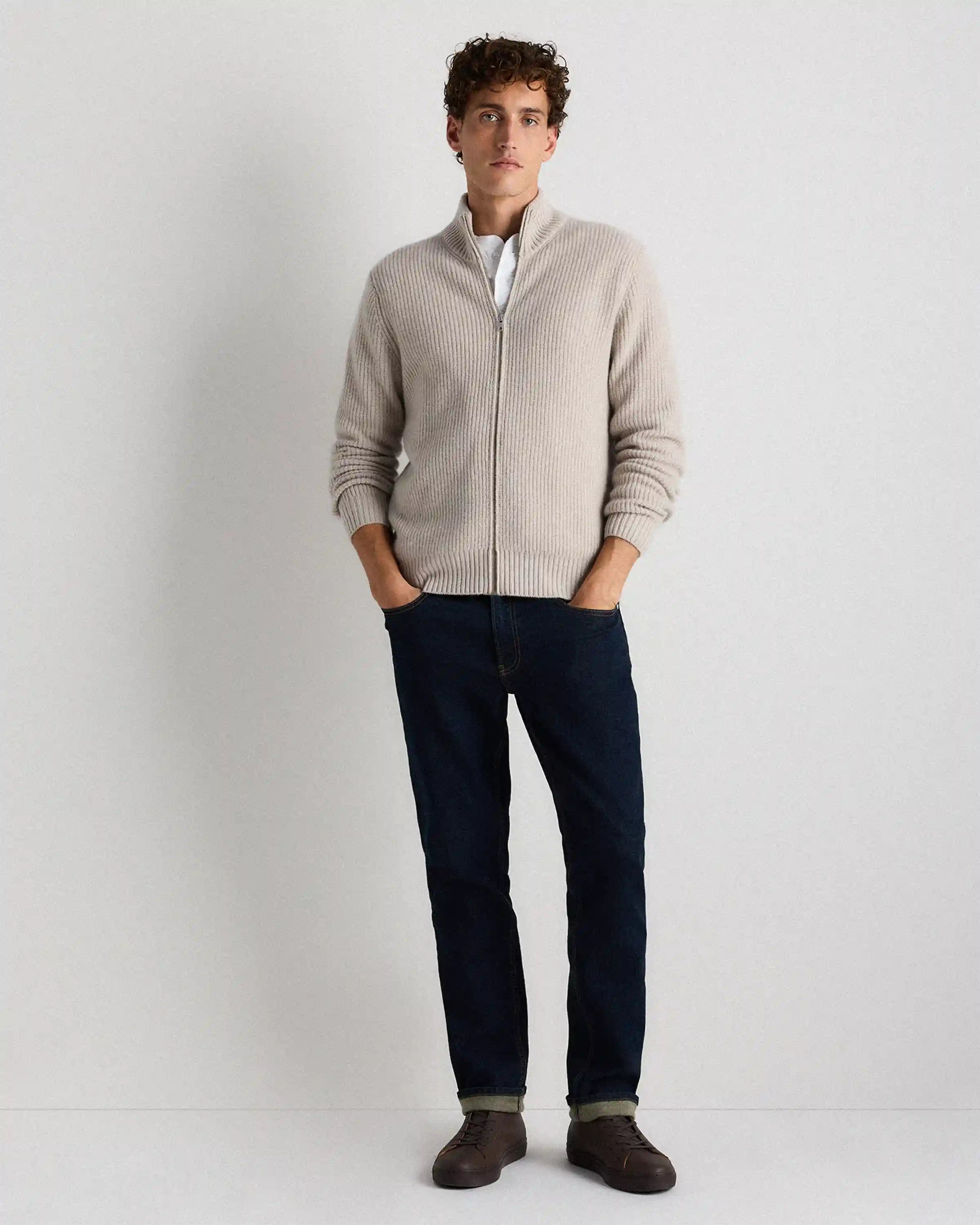 Mongolian Cashmere Fisherman Full Zip Sweater