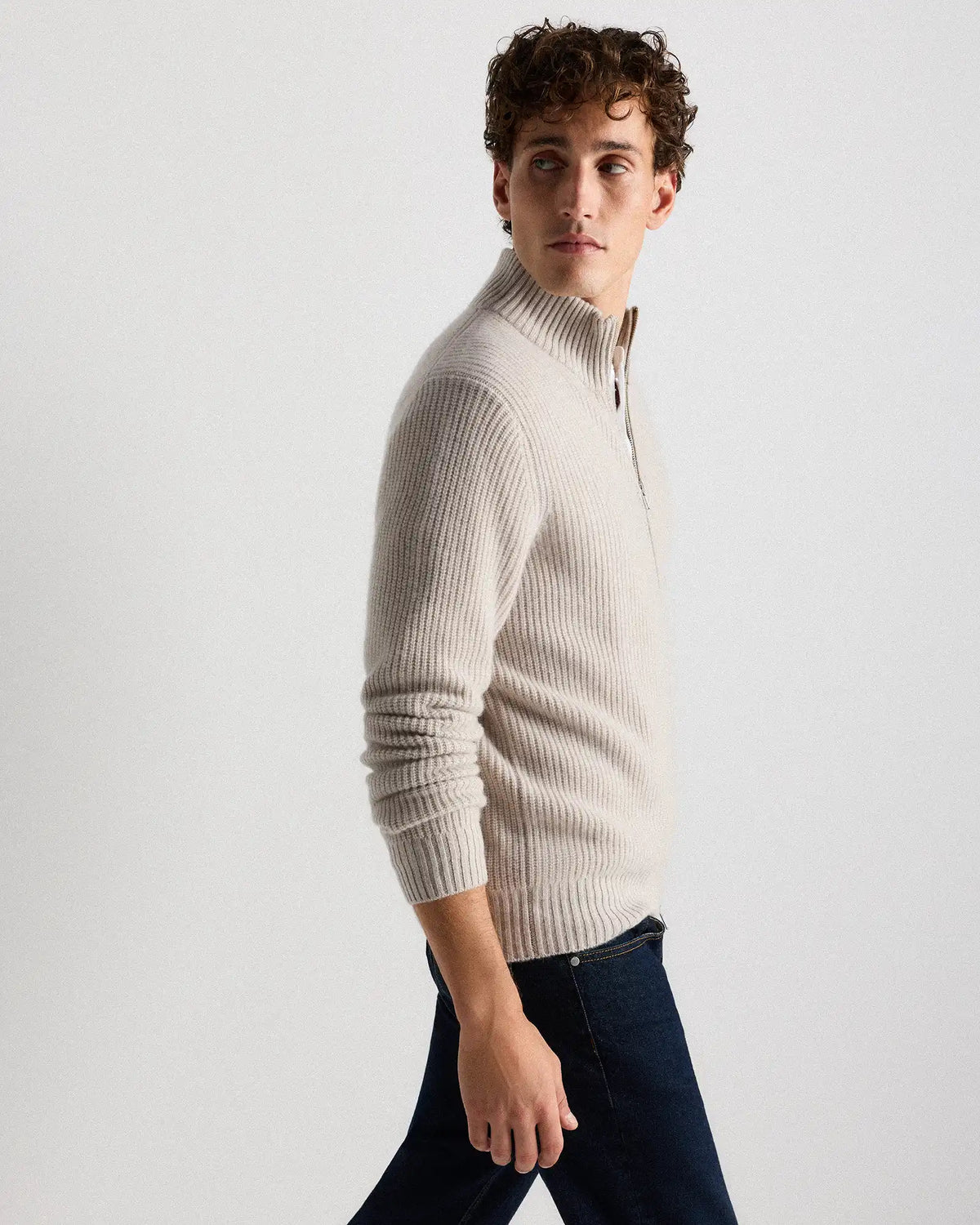 Mongolian Cashmere Fisherman Full Zip Sweater