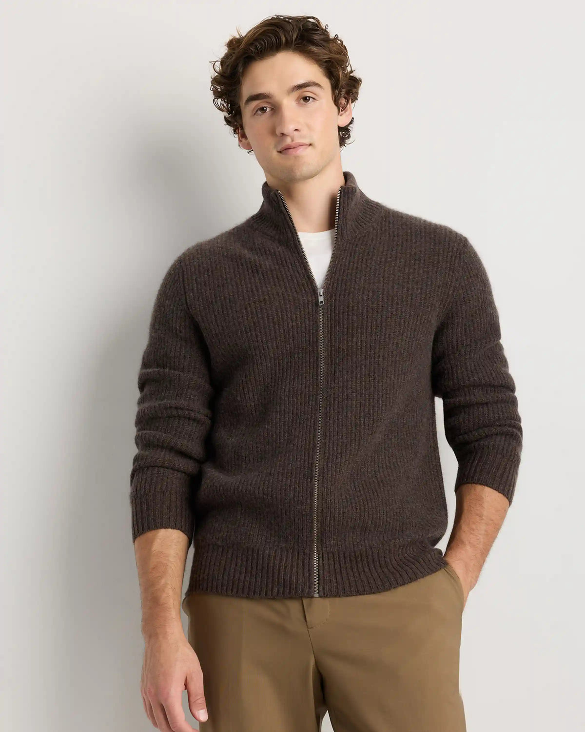 Mongolian Cashmere Fisherman Full Zip Sweater
