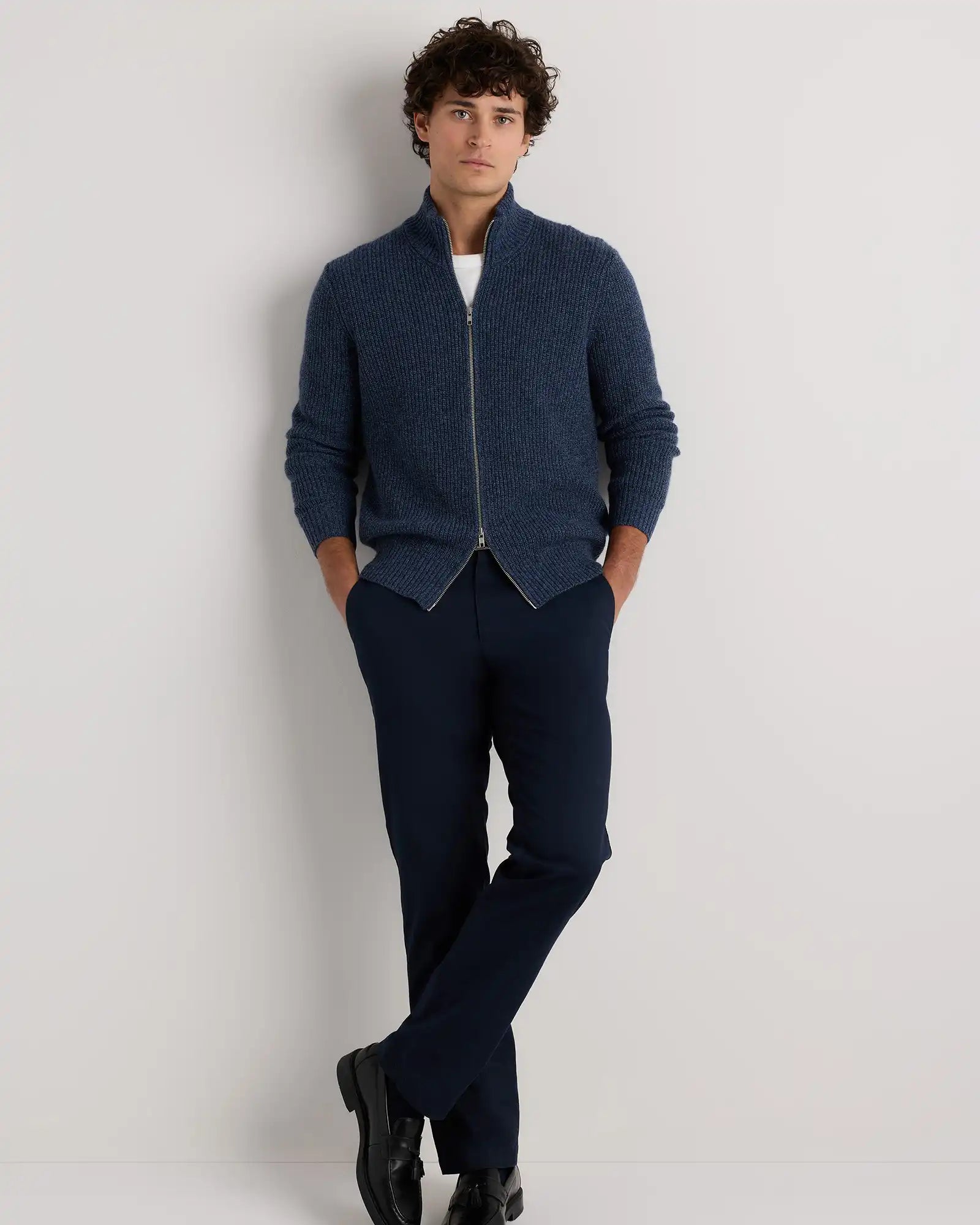 Mongolian Cashmere Fisherman Full Zip Sweater