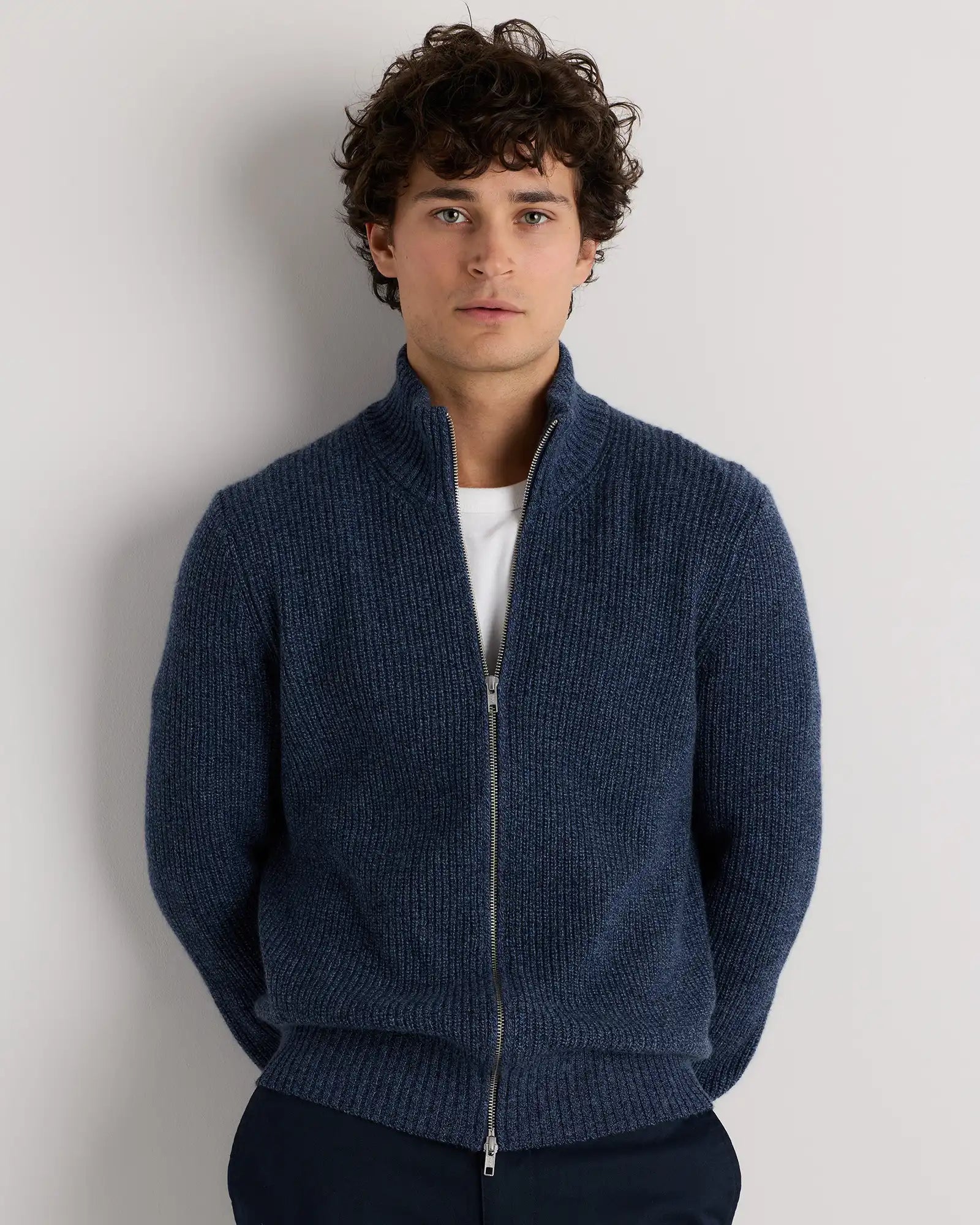 Mongolian Cashmere Fisherman Full Zip Sweater