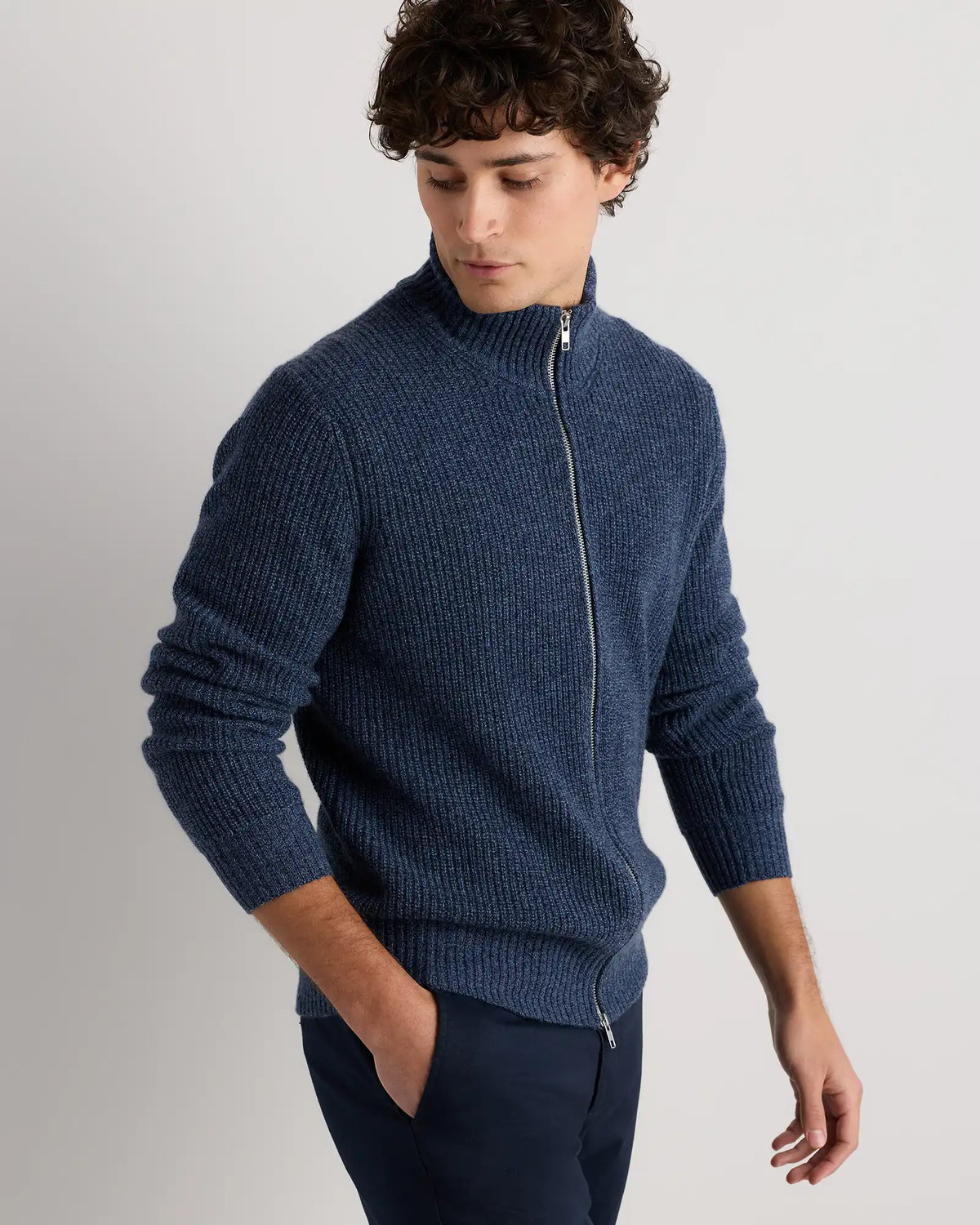 Mongolian Cashmere Fisherman Full Zip Sweater