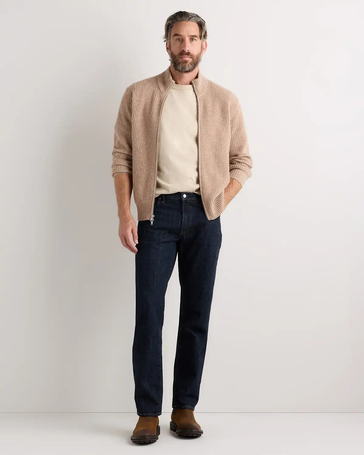 Mongolian Cashmere Fisherman Full Zip Sweater