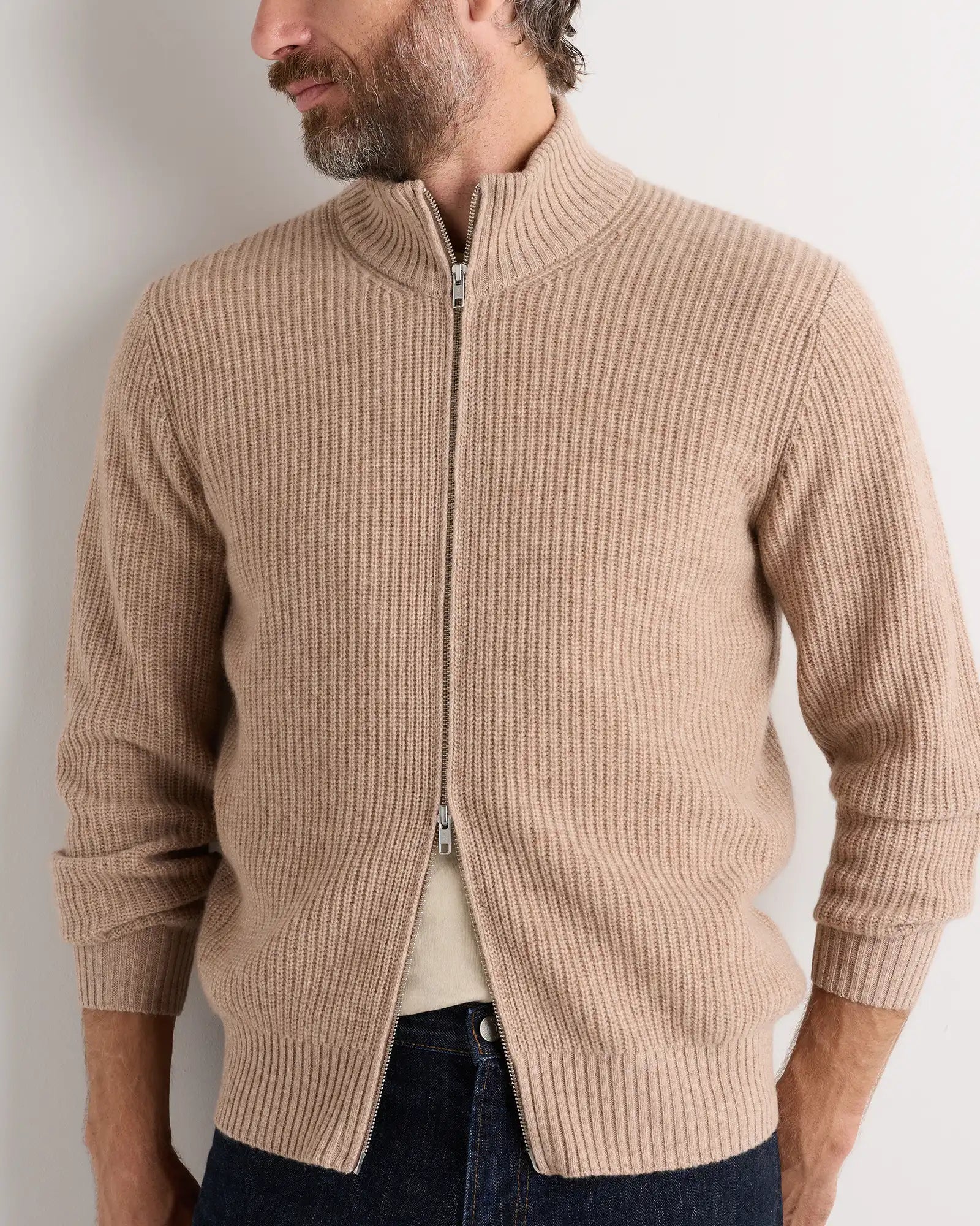 Mongolian Cashmere Fisherman Full Zip Sweater