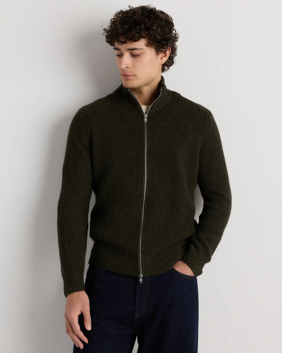 Mongolian Cashmere Fisherman Full Zip Sweater