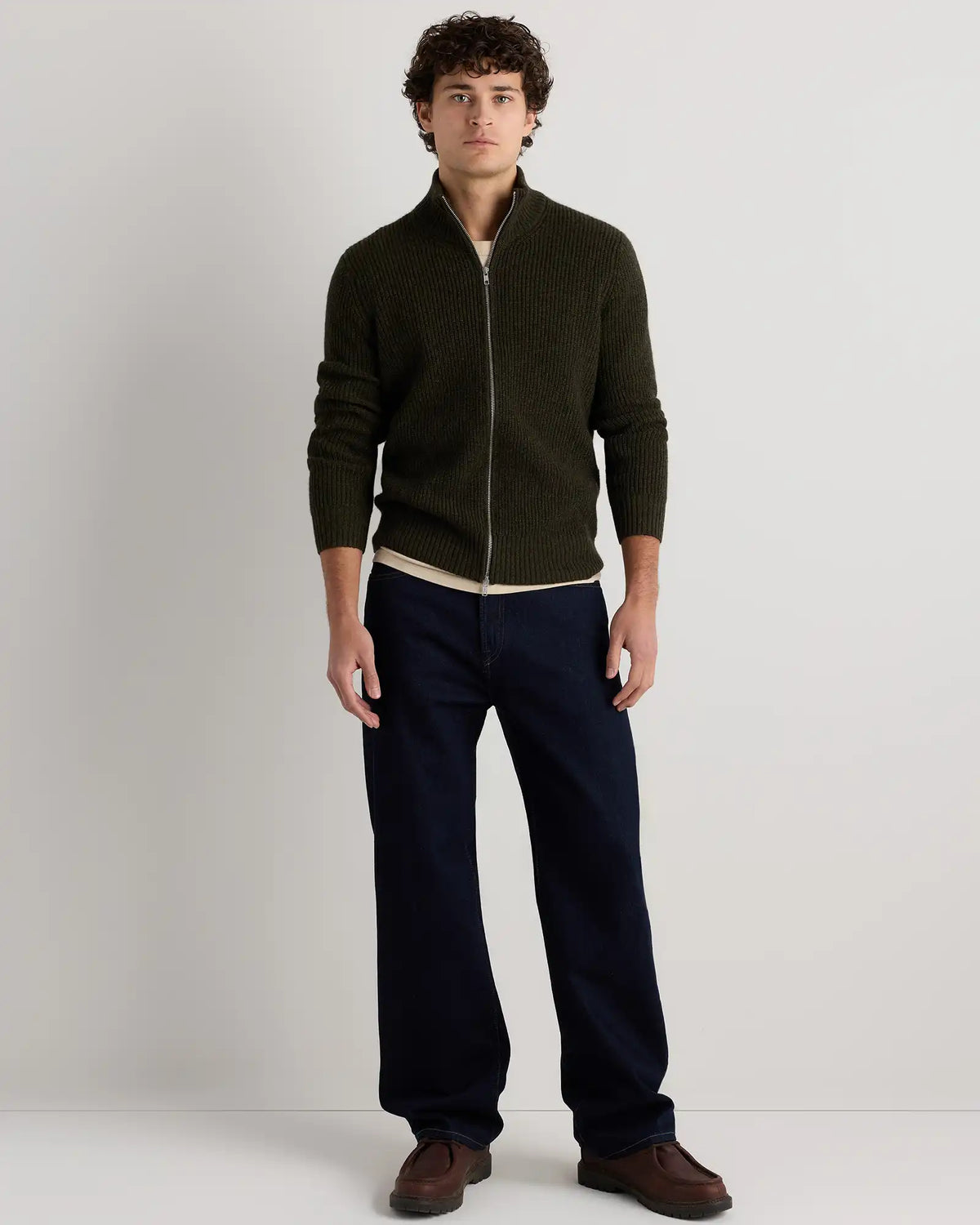 Mongolian Cashmere Fisherman Full Zip Sweater
