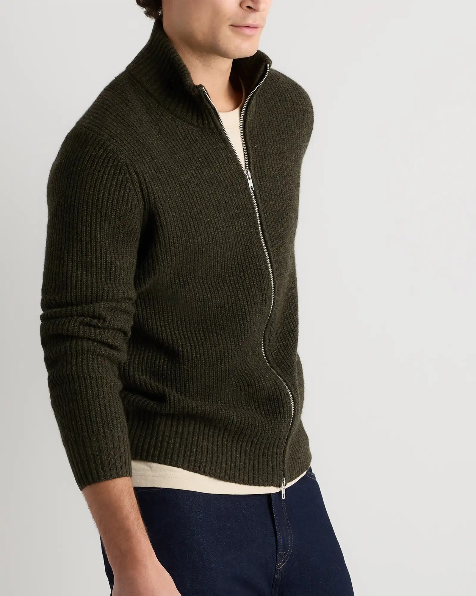 Mongolian Cashmere Fisherman Full Zip Sweater