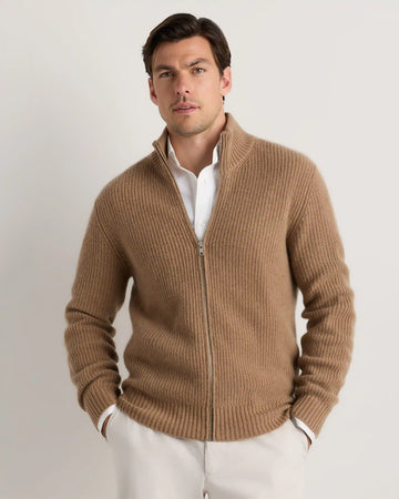 Mongolian Cashmere Fisherman Full Zip Sweater