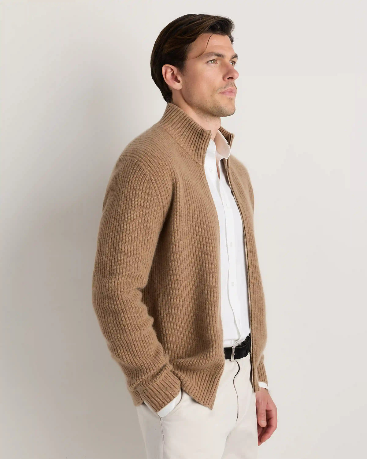 Mongolian Cashmere Fisherman Full Zip Sweater