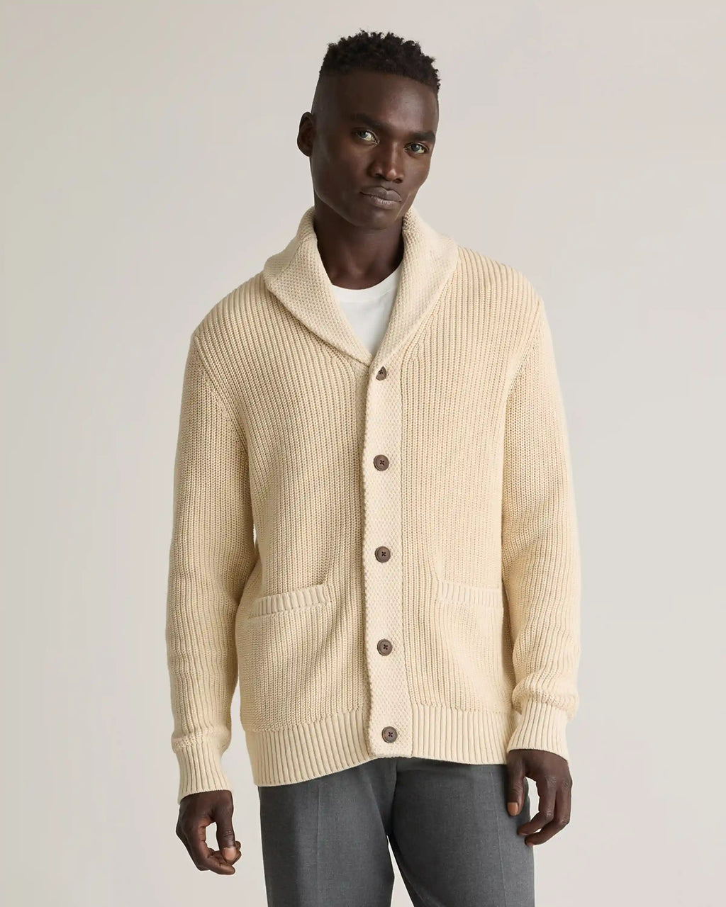 100% Organic Cotton Shawl-Collar Cardigan Sweater