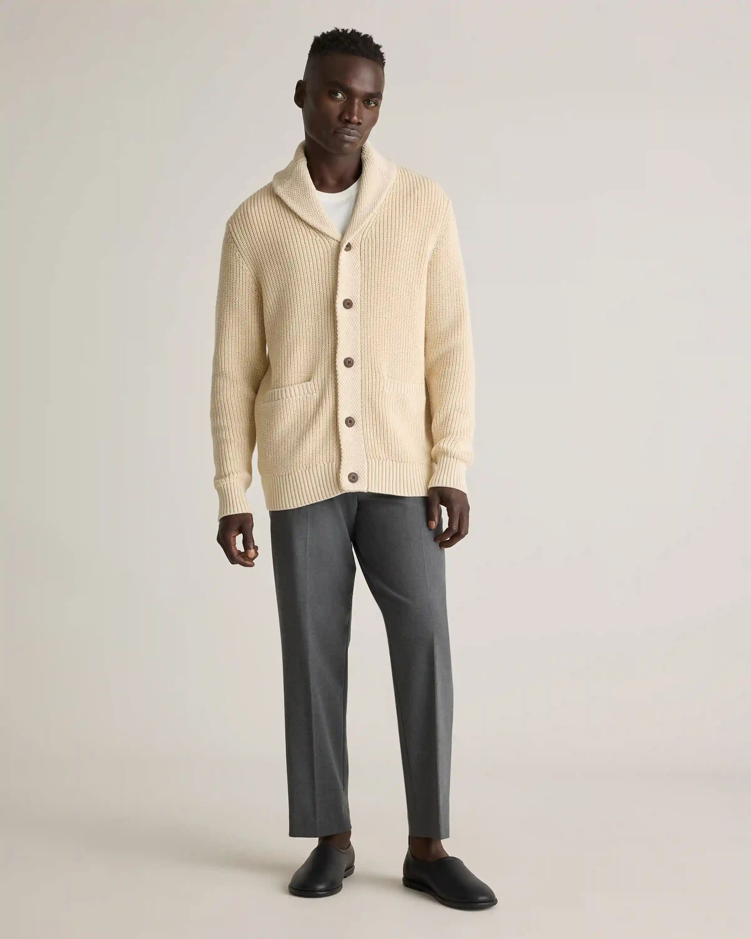 100% Organic Cotton Shawl-Collar Cardigan Sweater
