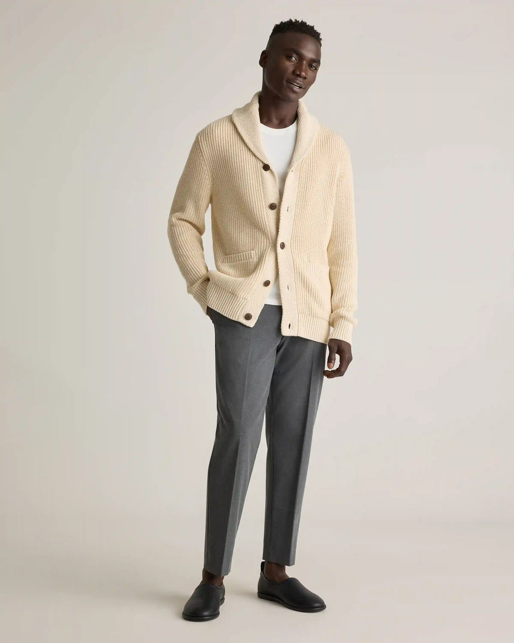 100% Organic Cotton Shawl-Collar Cardigan Sweater