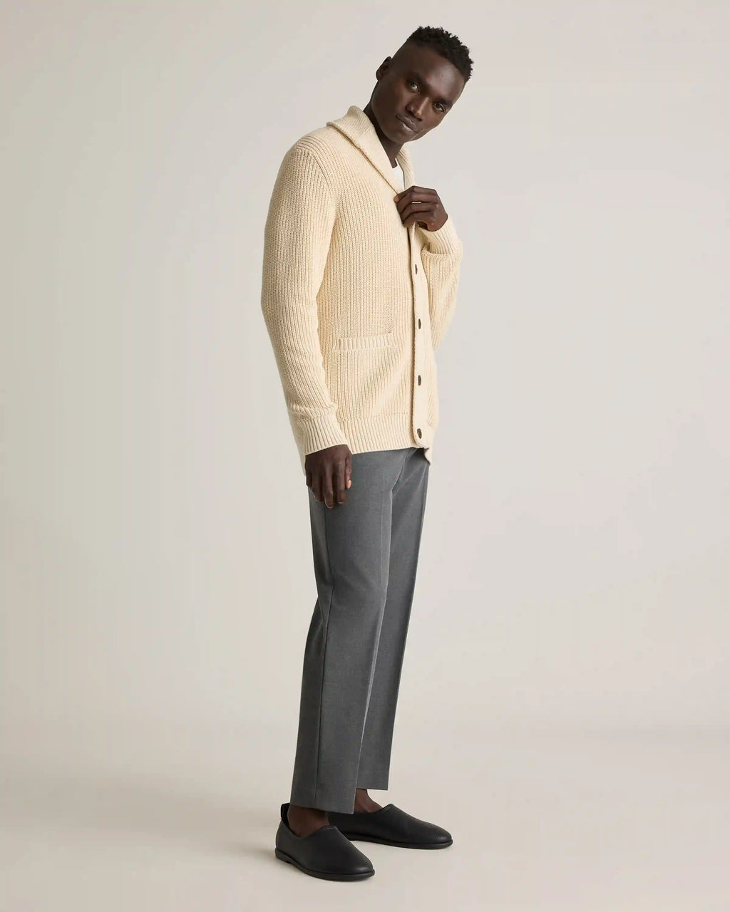 100% Organic Cotton Shawl-Collar Cardigan Sweater