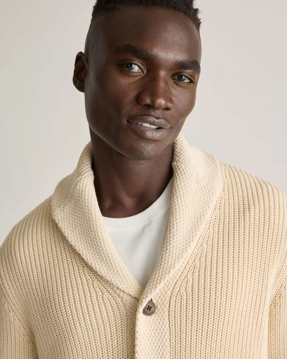100% Organic Cotton Shawl-Collar Cardigan Sweater