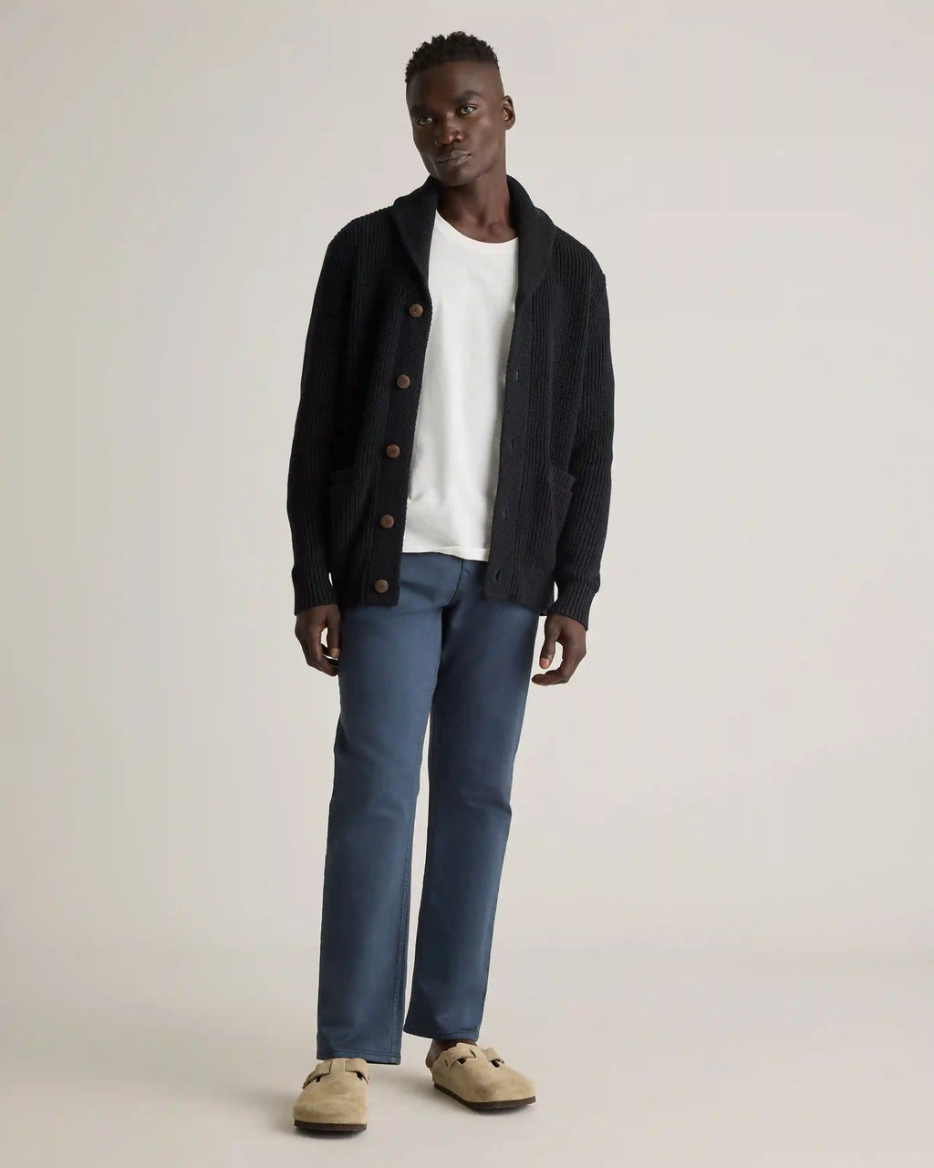 100% Organic Cotton Shawl-Collar Cardigan Sweater