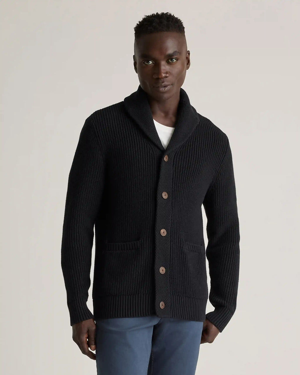 100% Organic Cotton Shawl-Collar Cardigan Sweater