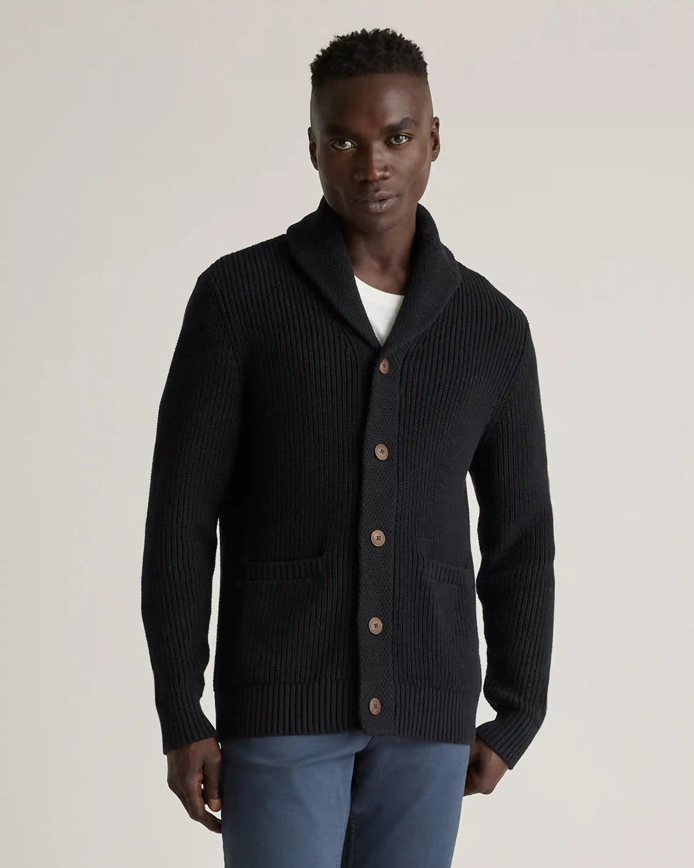 100% Organic Cotton Shawl-Collar Cardigan Sweater