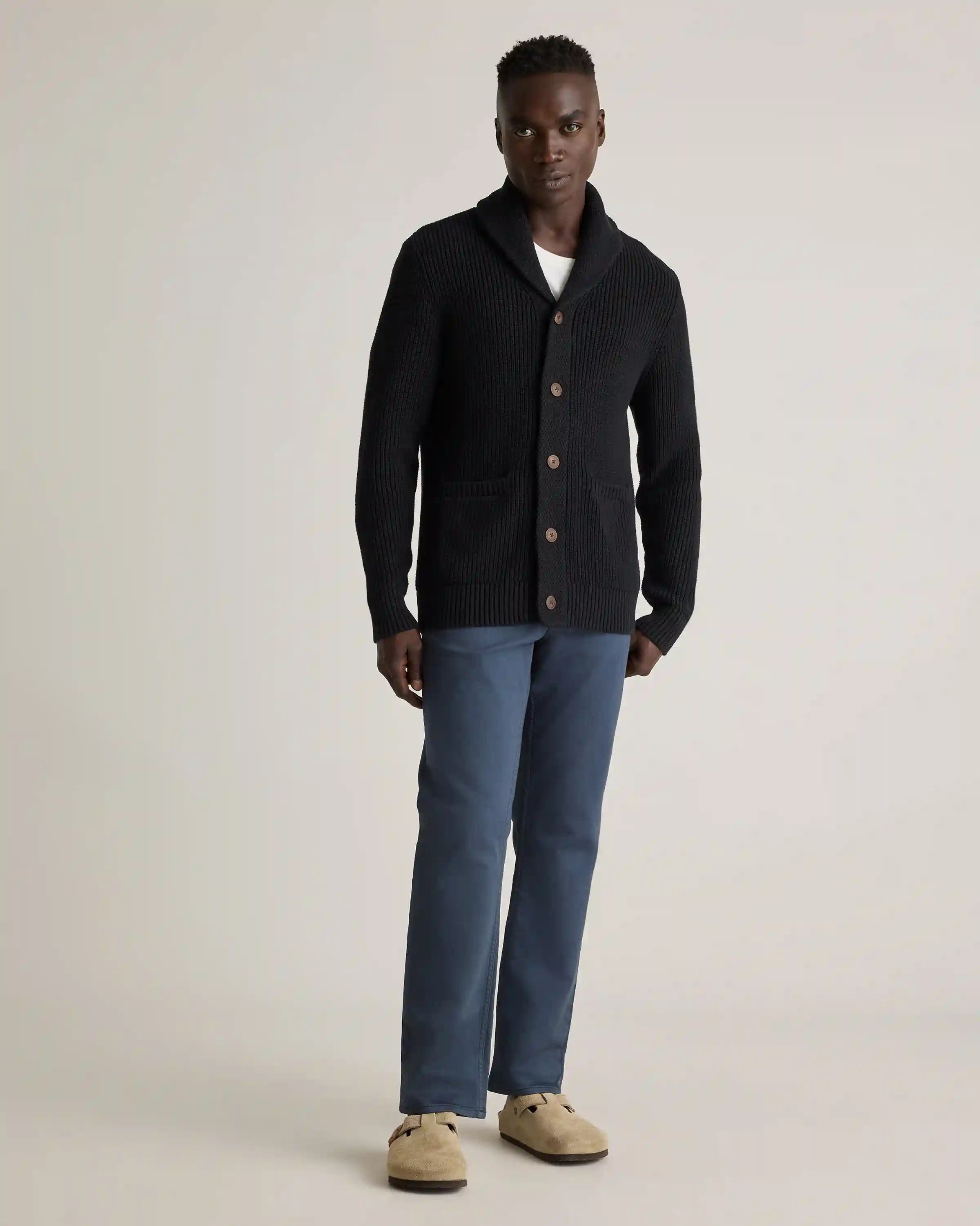 100% Organic Cotton Shawl-Collar Cardigan Sweater