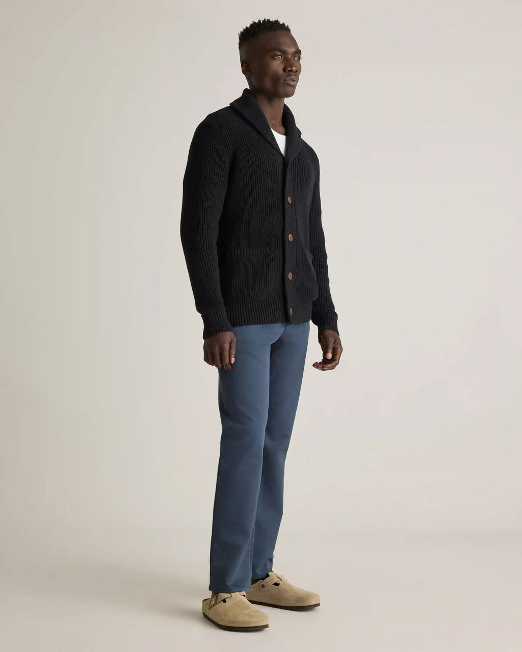 100% Organic Cotton Shawl-Collar Cardigan Sweater