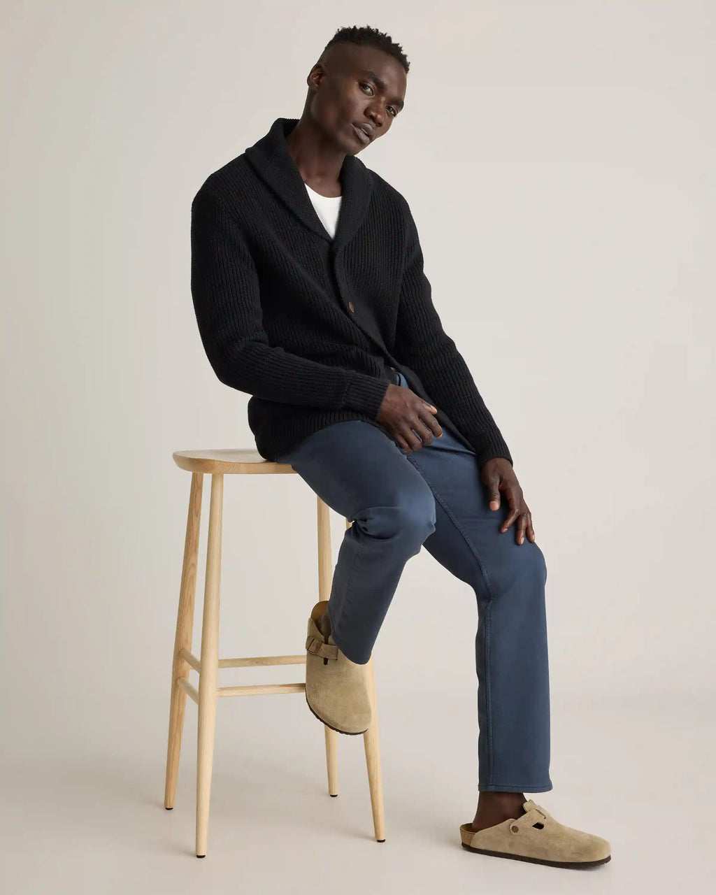 100% Organic Cotton Shawl-Collar Cardigan Sweater