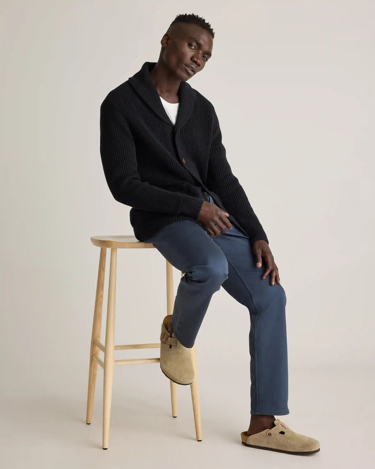 100% Organic Cotton Shawl-Collar Cardigan Sweater