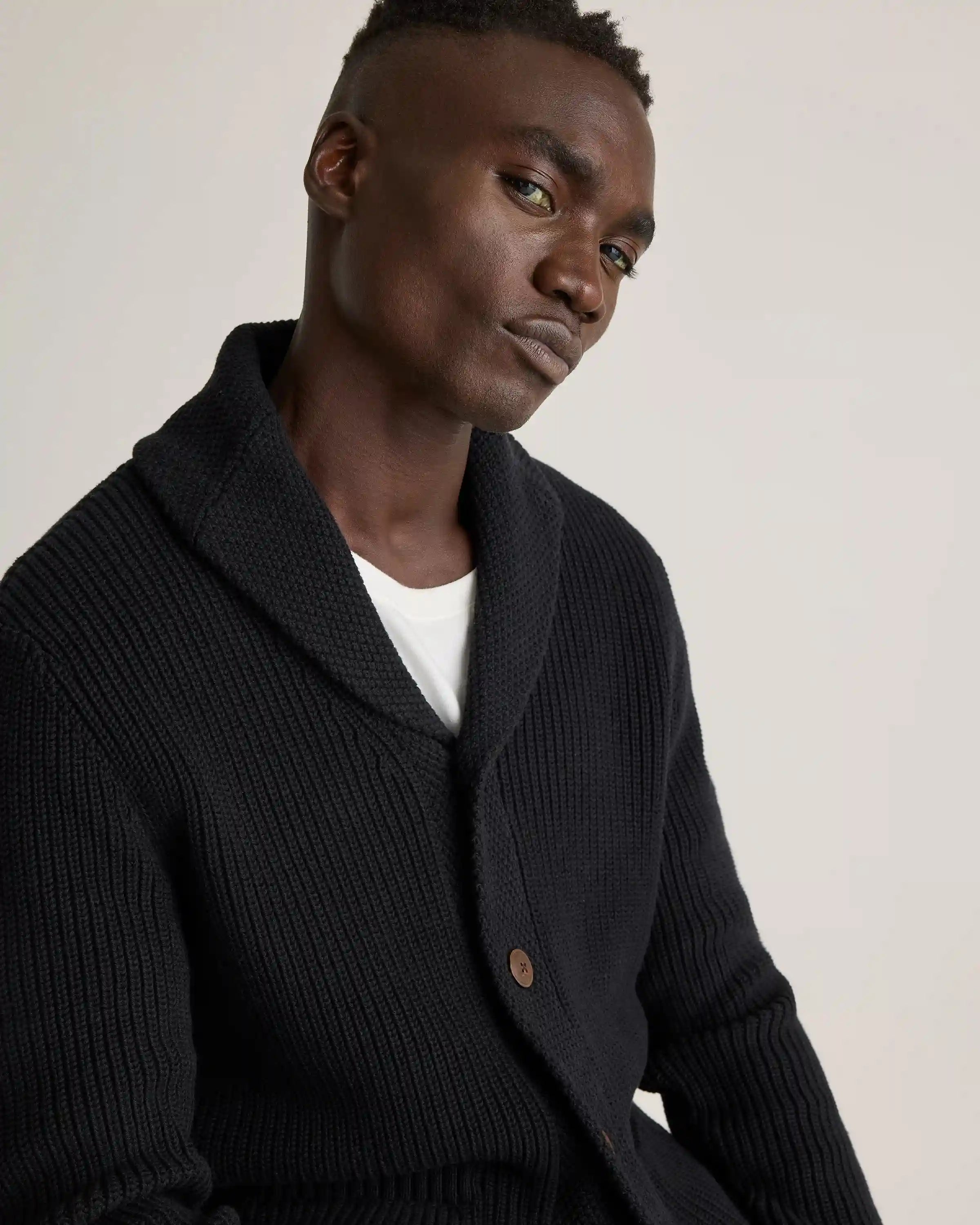 100% Organic Cotton Shawl-Collar Cardigan Sweater