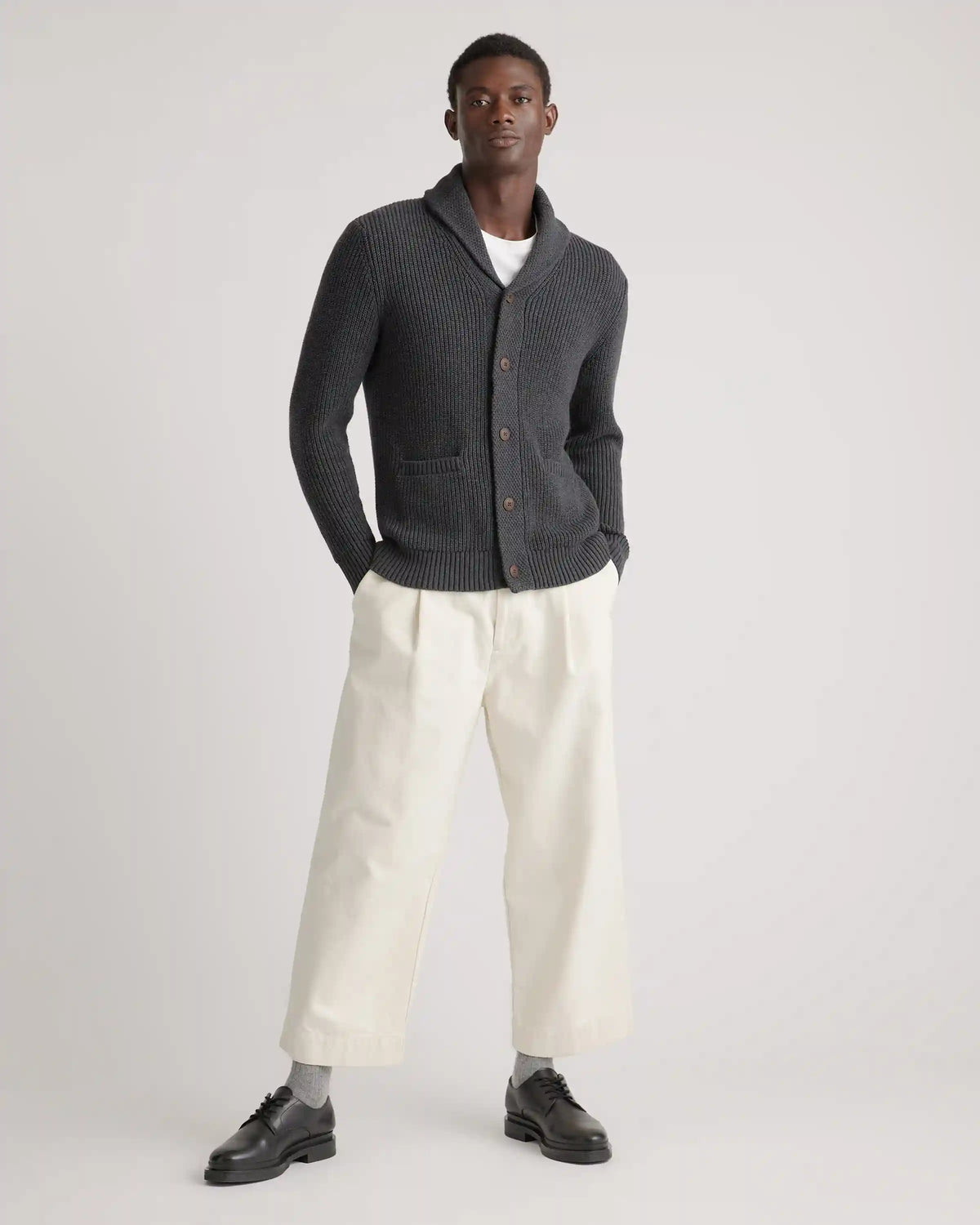 100% Organic Cotton Shawl-Collar Cardigan Sweater
