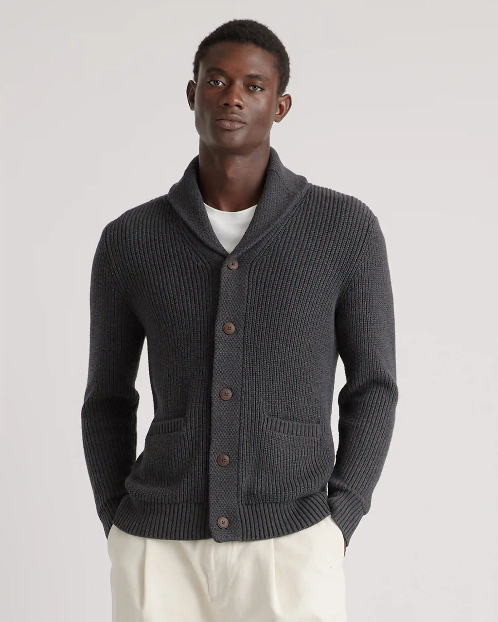 100% Organic Cotton Shawl-Collar Cardigan Sweater
