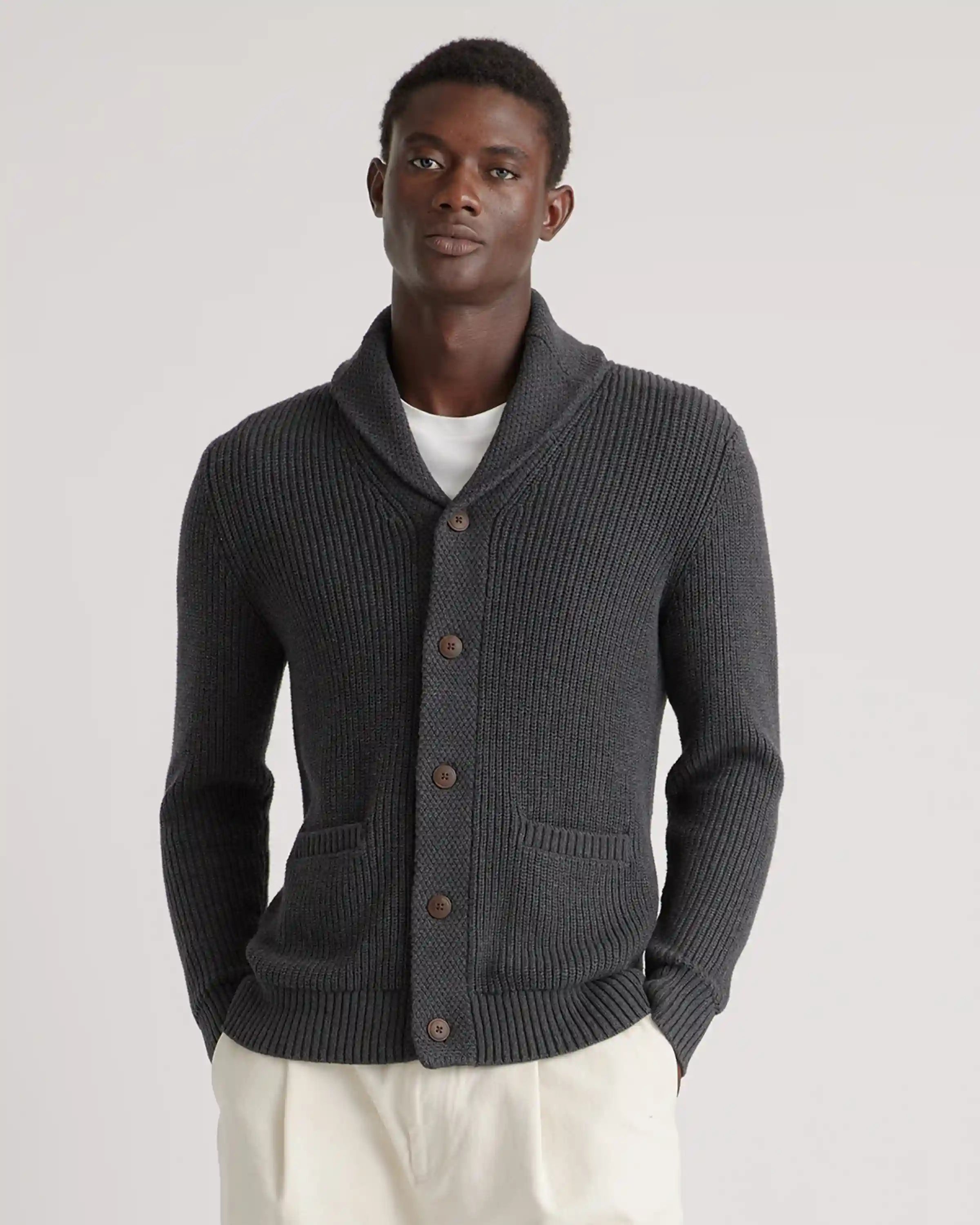 100% Organic Cotton Shawl-Collar Cardigan Sweater