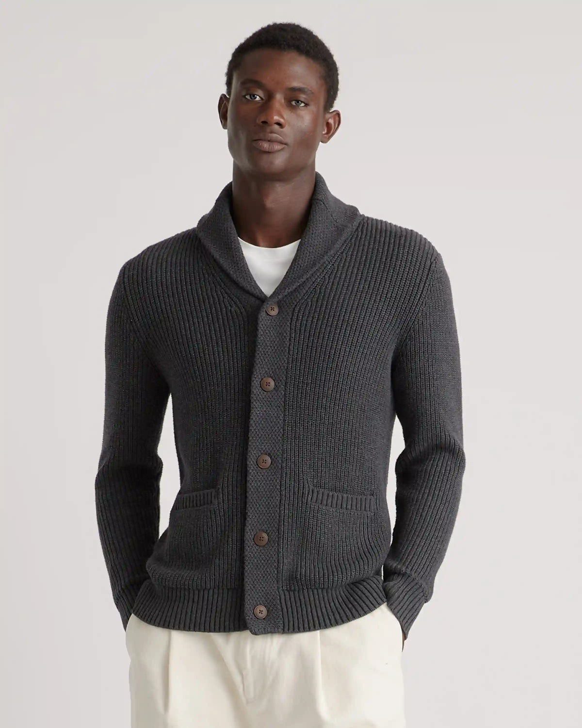 100% Organic Cotton Shawl-Collar Cardigan Sweater