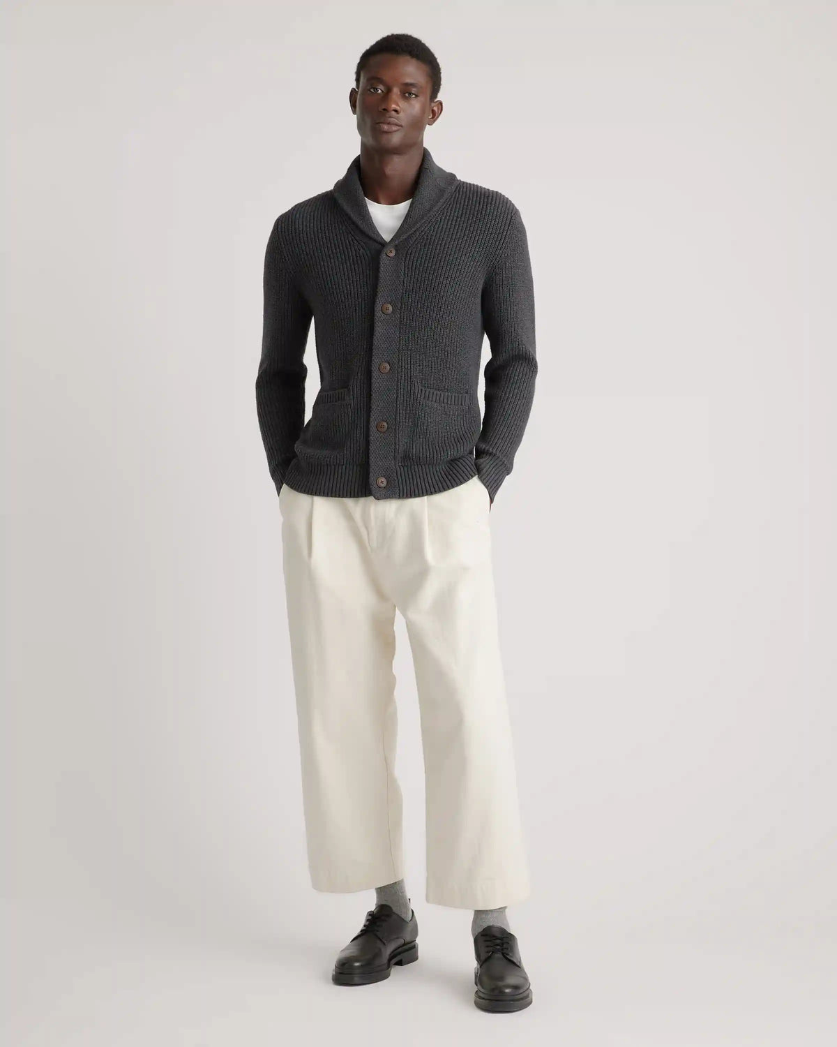 100% Organic Cotton Shawl-Collar Cardigan Sweater