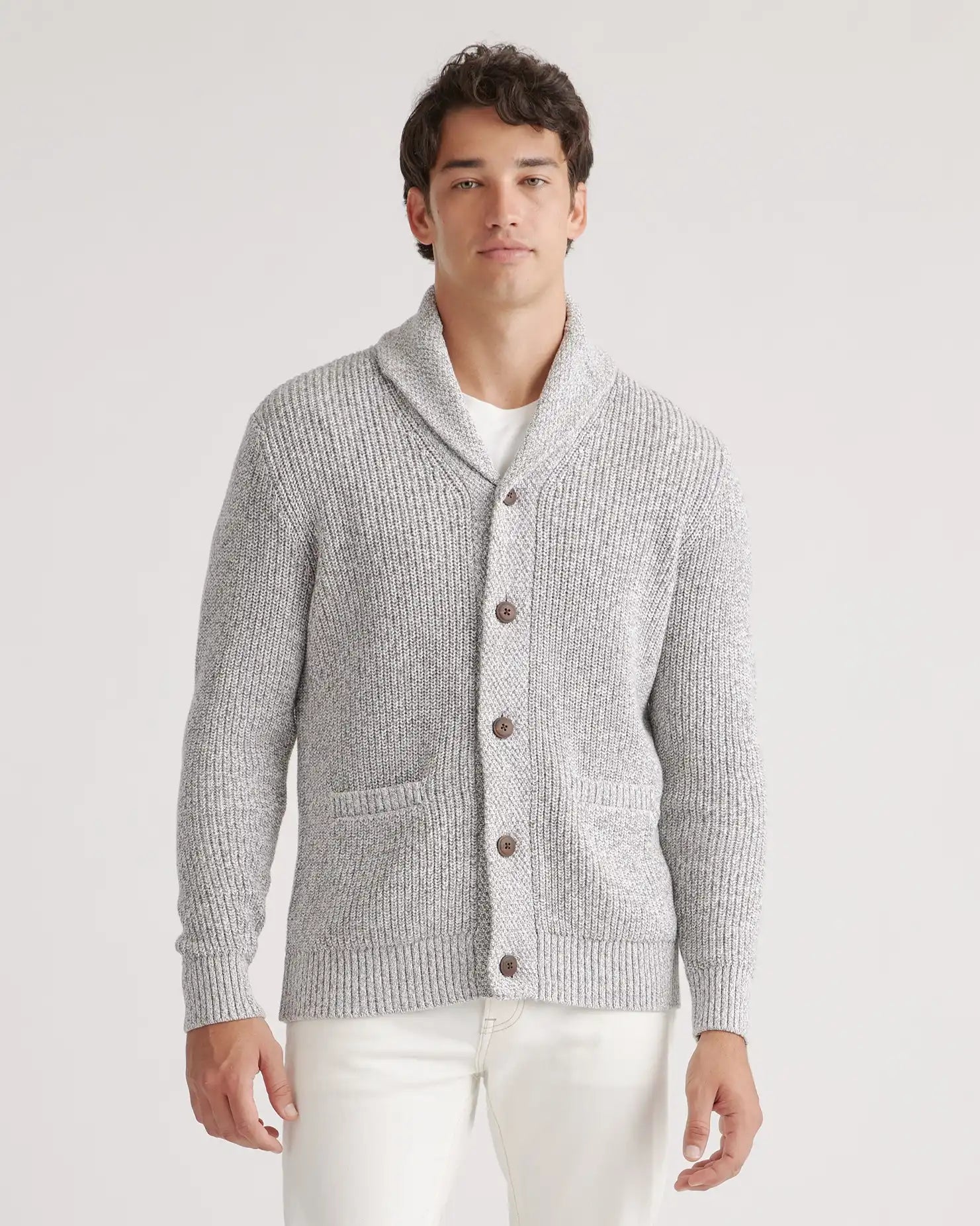 100% Organic Cotton Shawl-Collar Cardigan Sweater