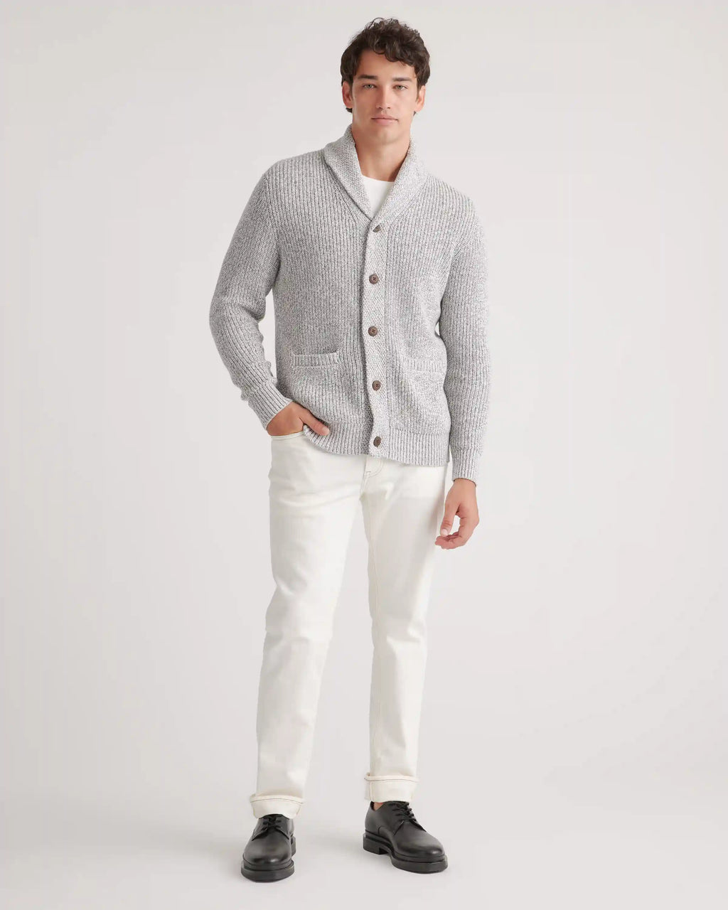 100% Organic Cotton Shawl-Collar Cardigan Sweater