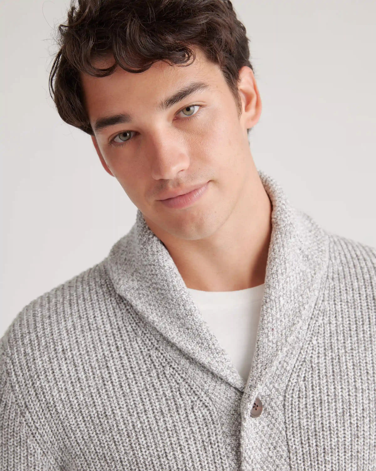 100% Organic Cotton Shawl-Collar Cardigan Sweater