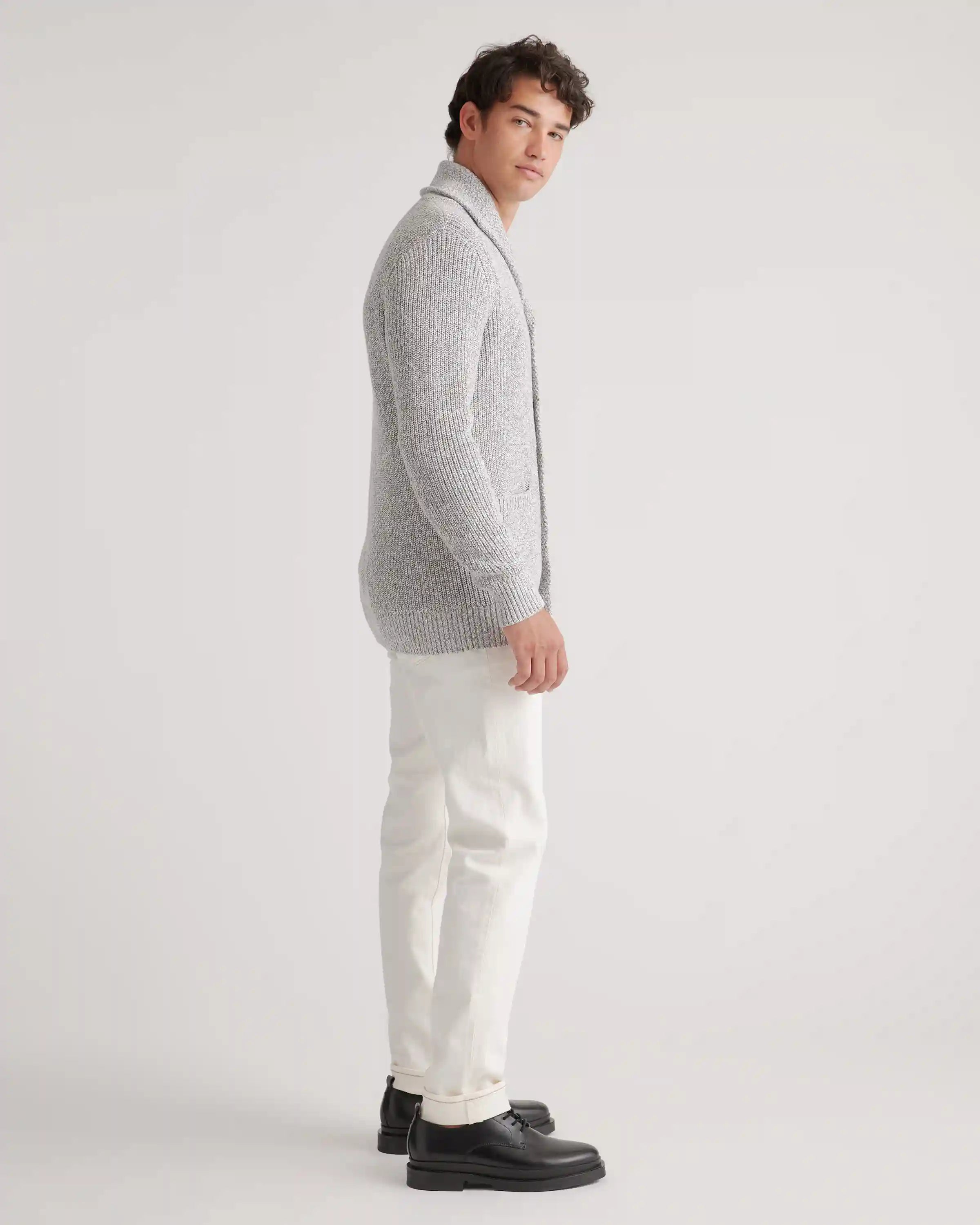 100% Organic Cotton Shawl-Collar Cardigan Sweater