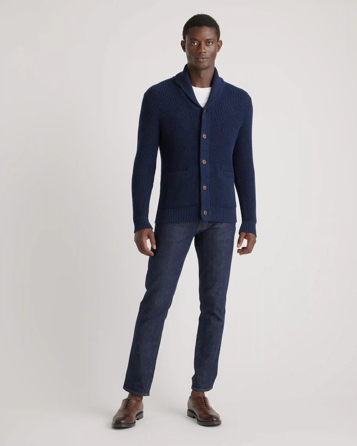 100% Organic Cotton Shawl-Collar Cardigan Sweater